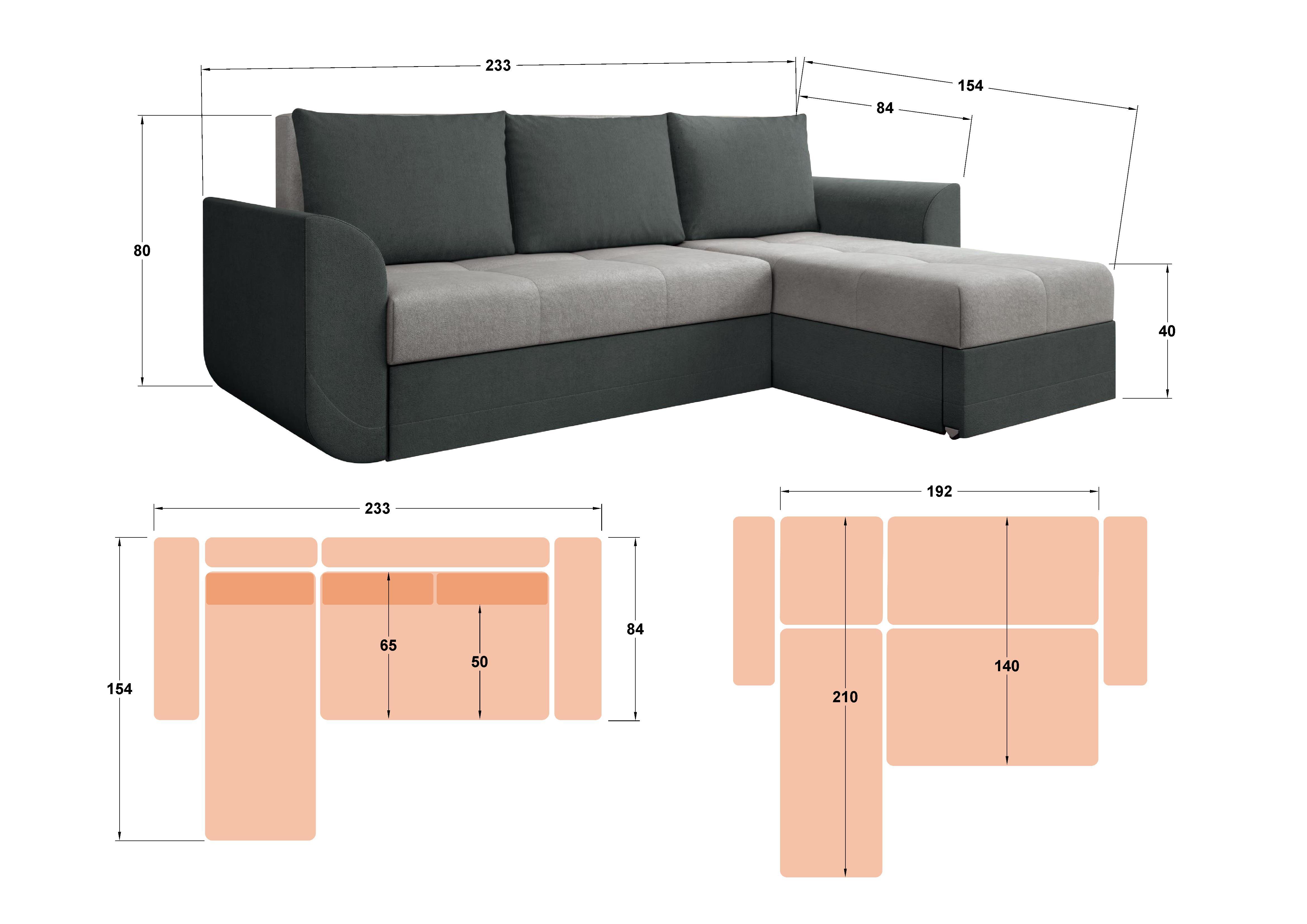 Coltar extensibil Alana, gri deschis + gri inchis  2