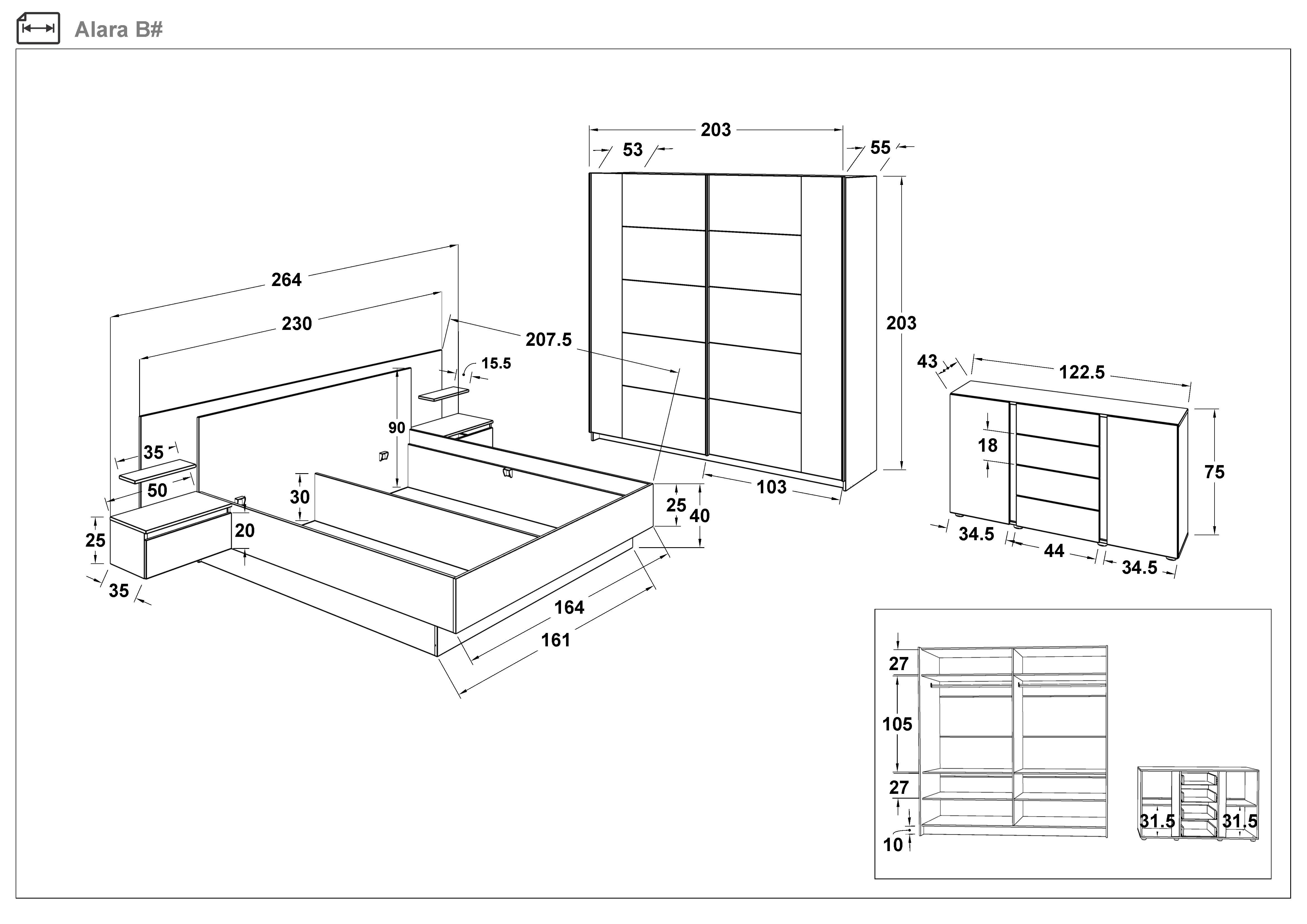 Set dormitor 160/200 + LED Alara, stejar scandinav deschis + alb lucios  2