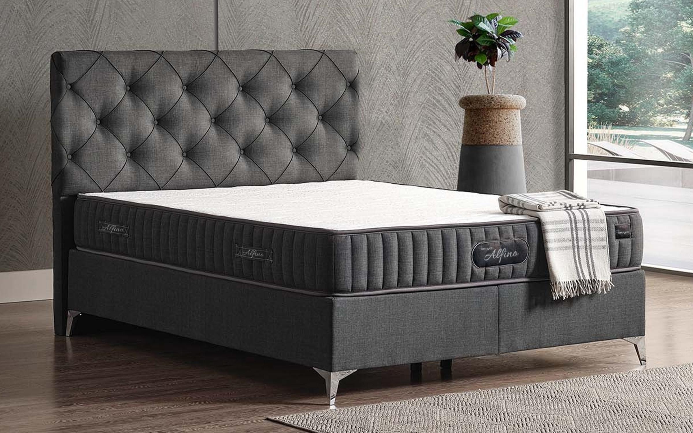 Pat dublu Boxspring 160/200 Alfino + saltea, antracit  1