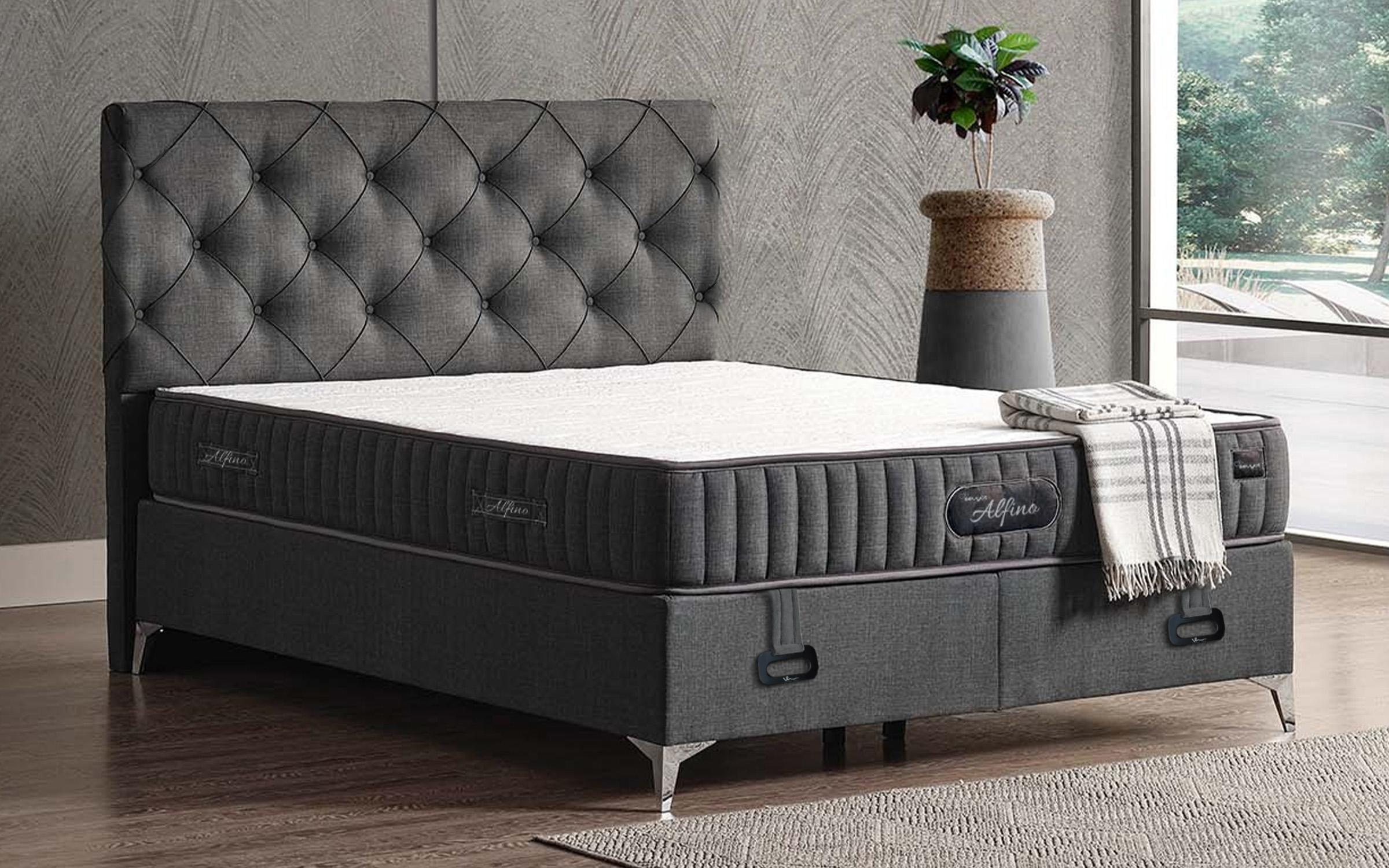 Pat dublu Boxspring 160/200 Alfino + saltea, antracit  3