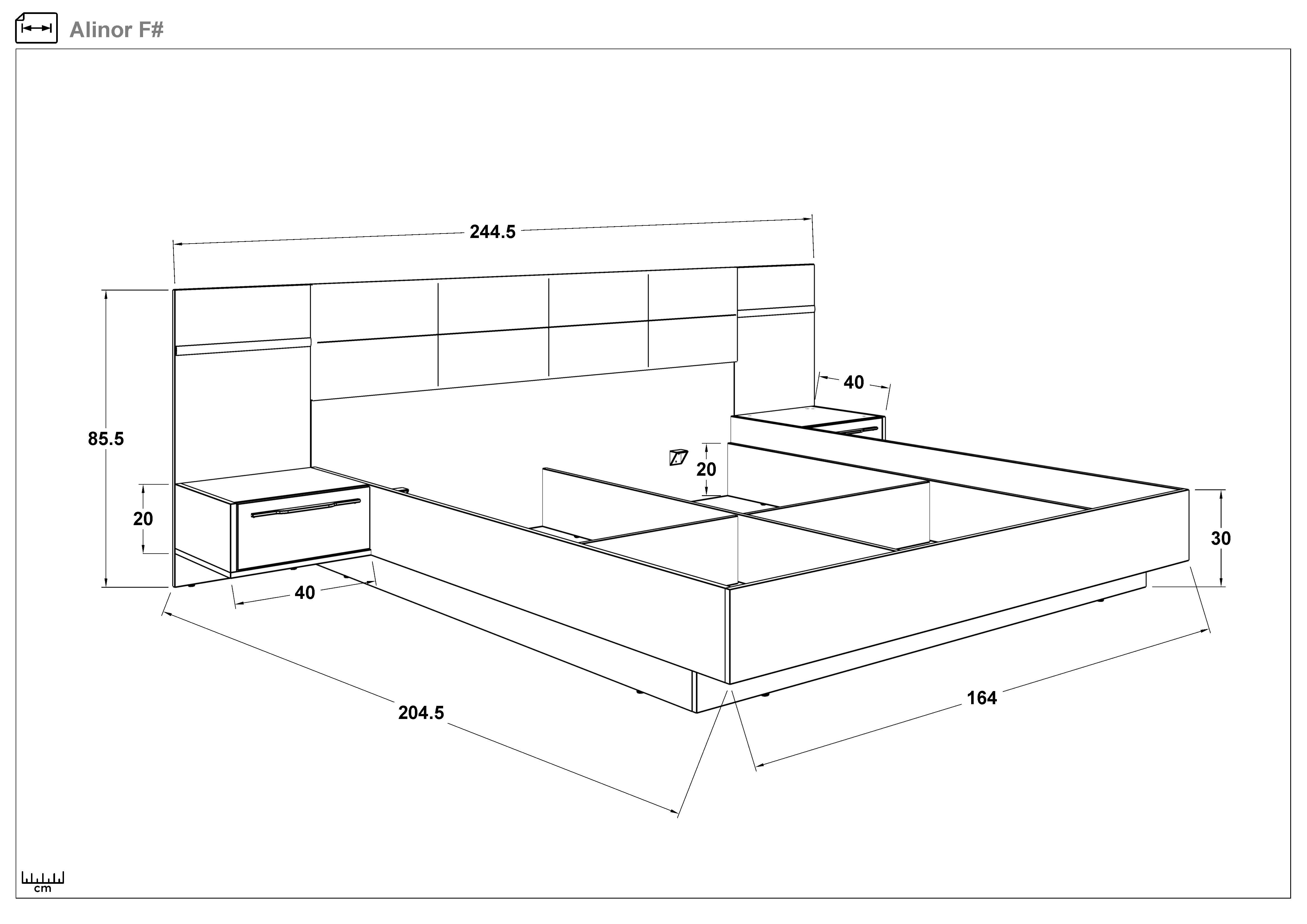 Pat dublu 160/200 + LED Alinor, stejar evoc + Silk  2