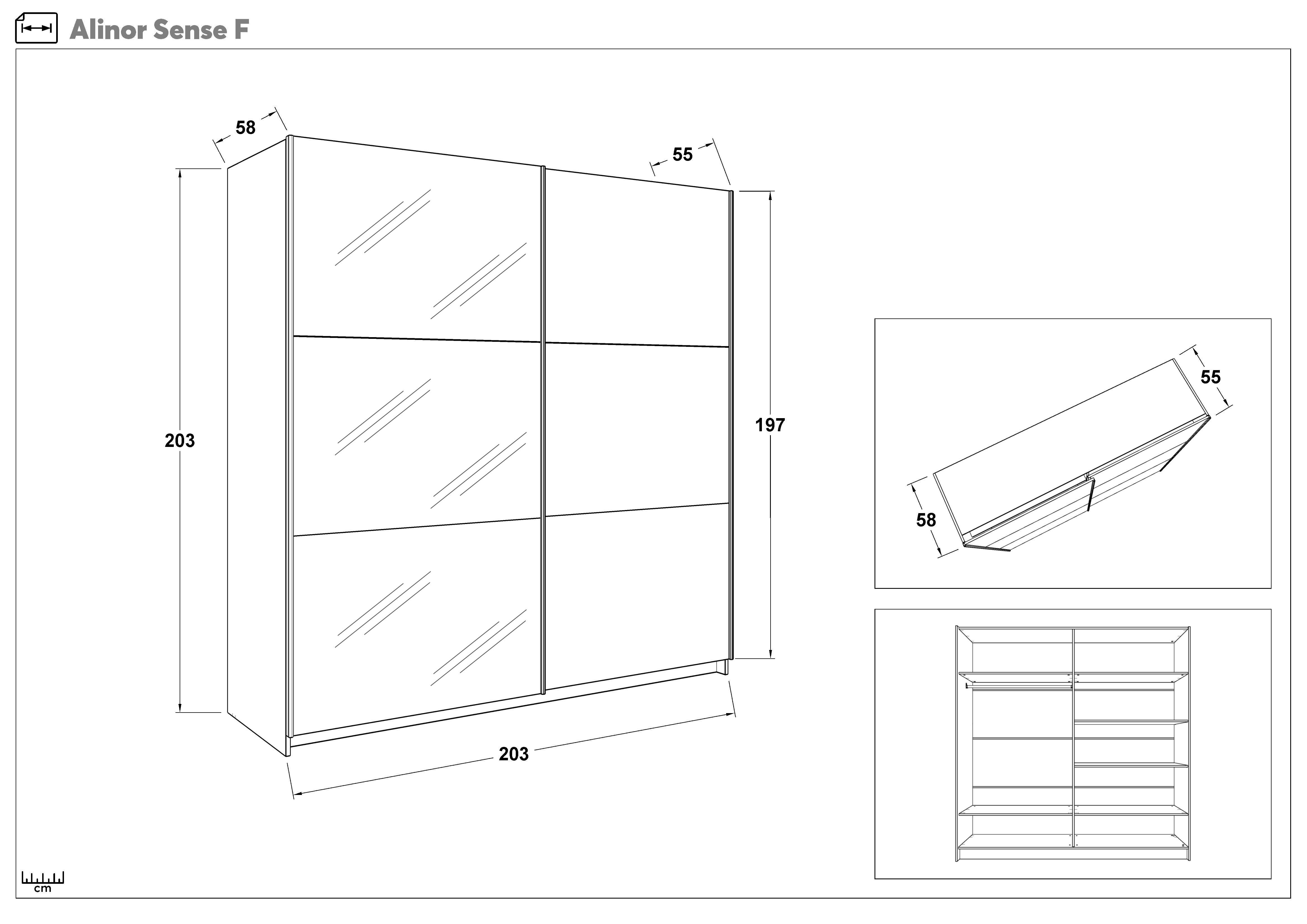 Dulap cu usi glisantesi oglinda Alinor Sens, casmir + antracit mat  2
