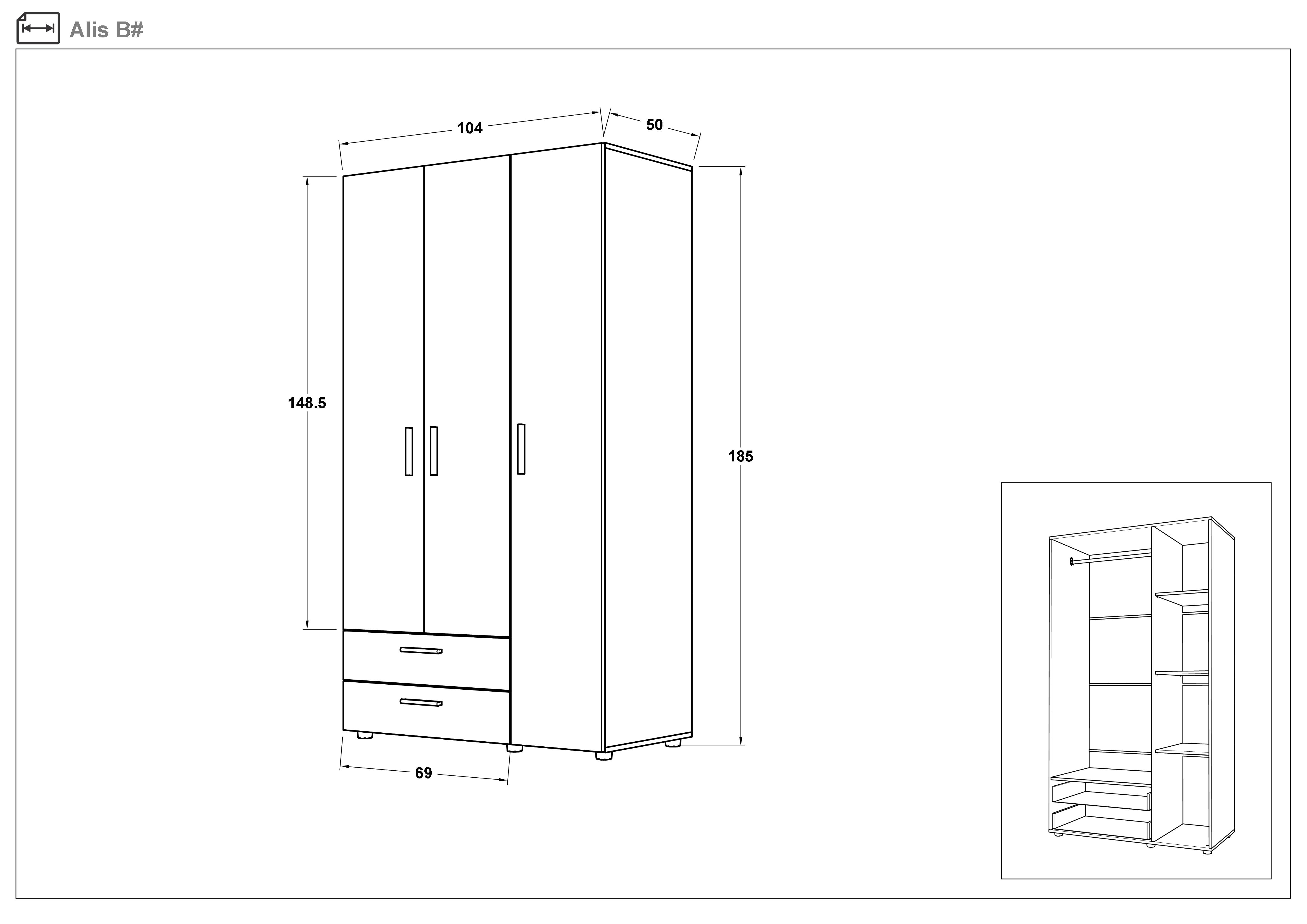 Dulap Alice, alb lucios + stejar sonoma  2