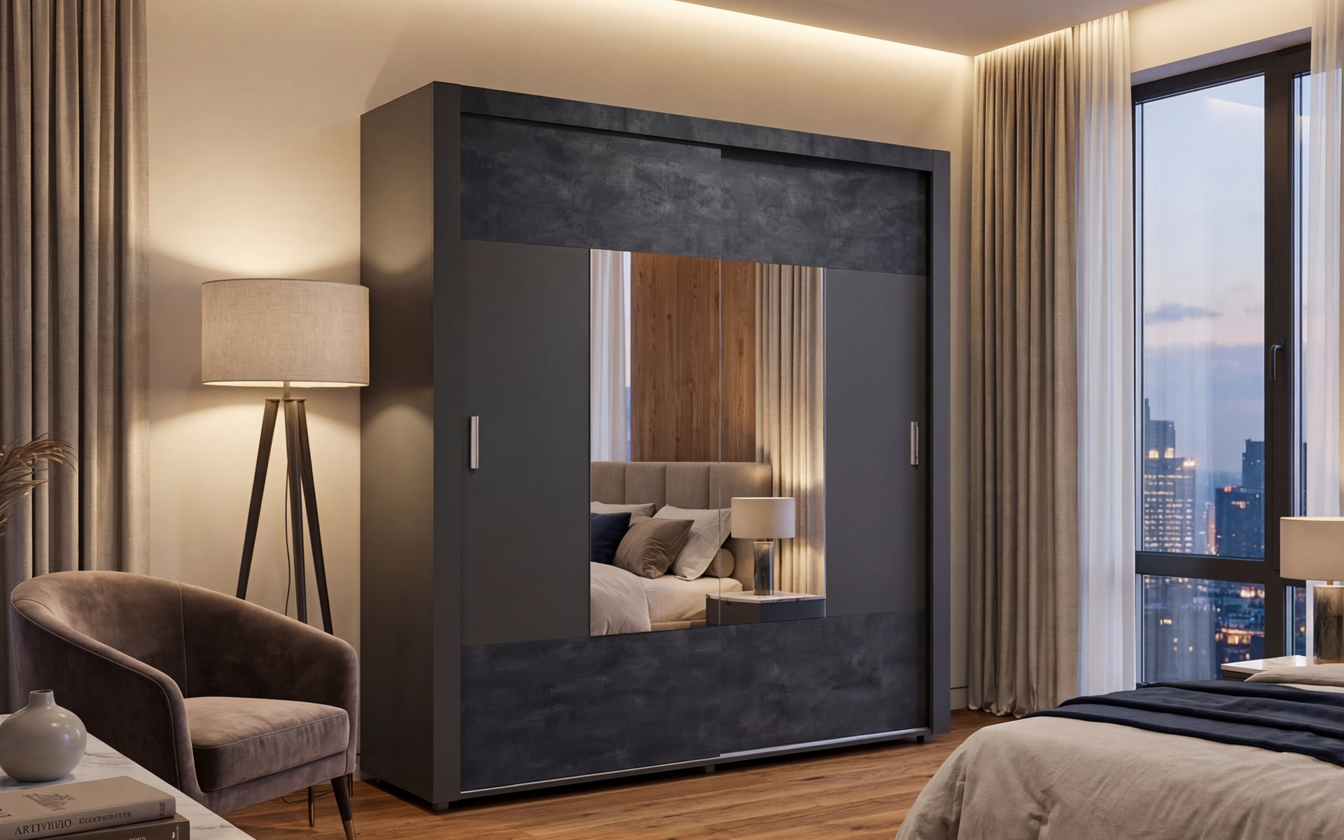 Set dormitor 160/200 Almira, antracit mat + Magma  5