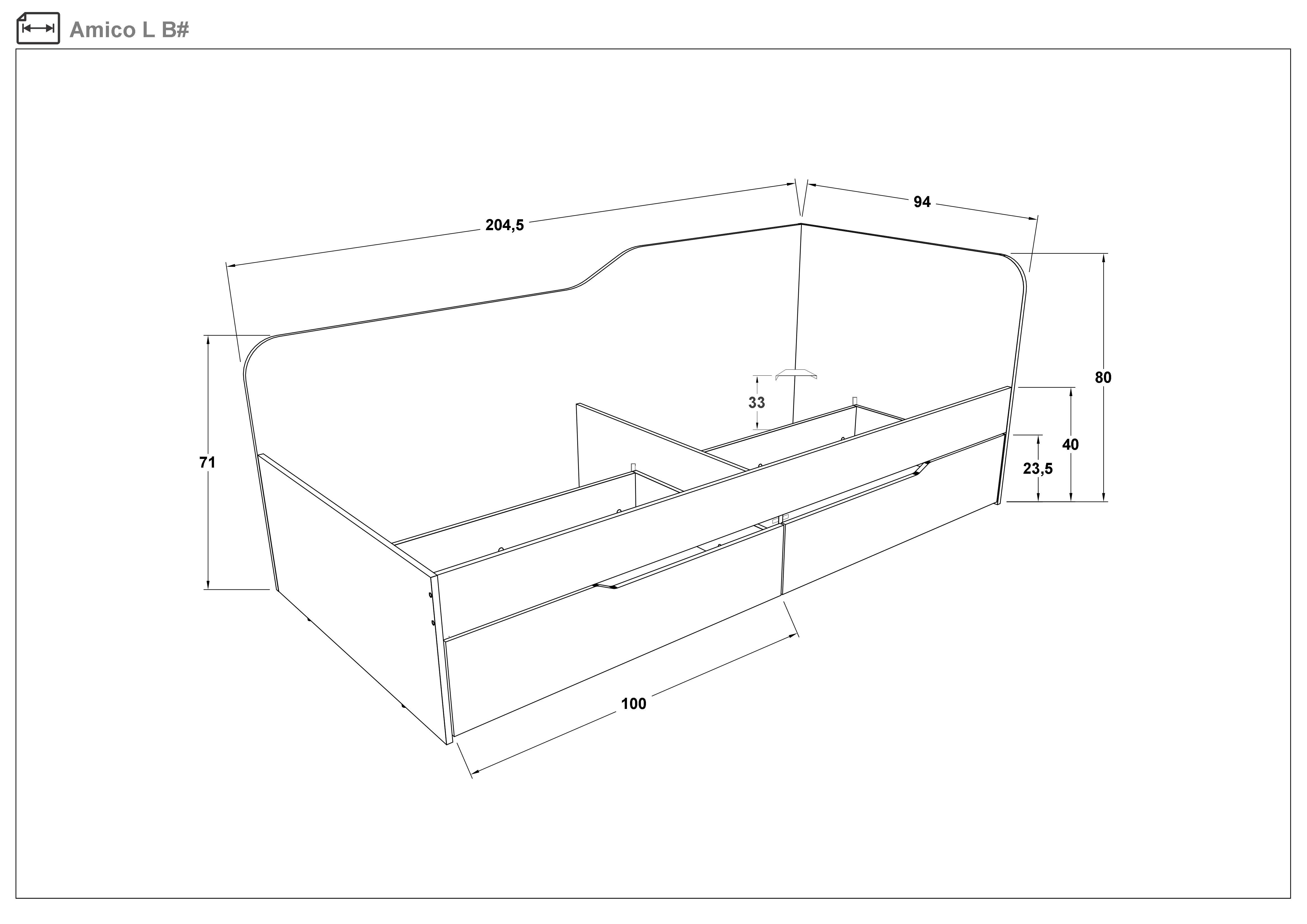 Pat + sertare 90/200 Amico, stejar scandinav deschis  2