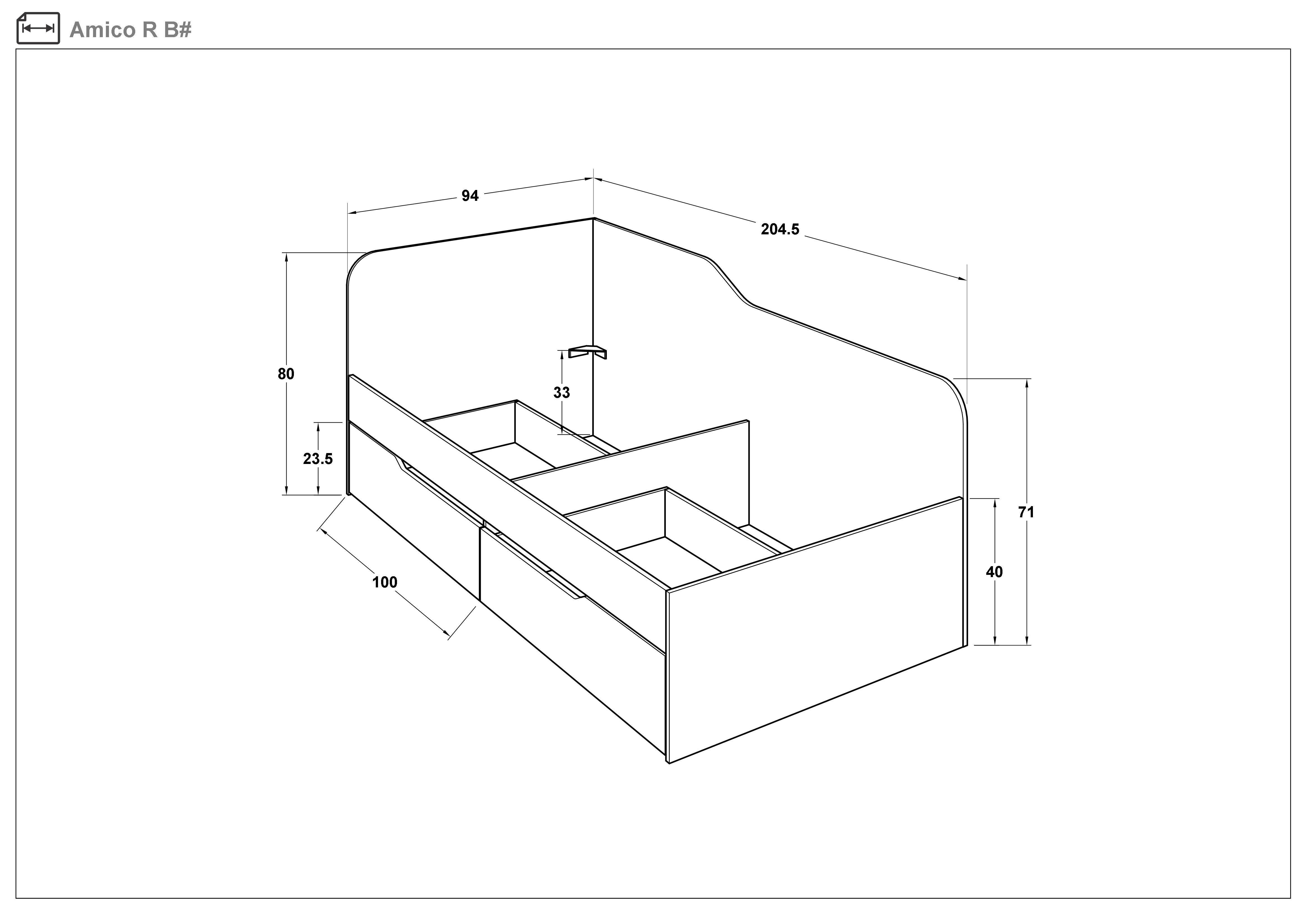 Pat + sertare 90/200 Amico, stejar sonoma + alb lucios  2