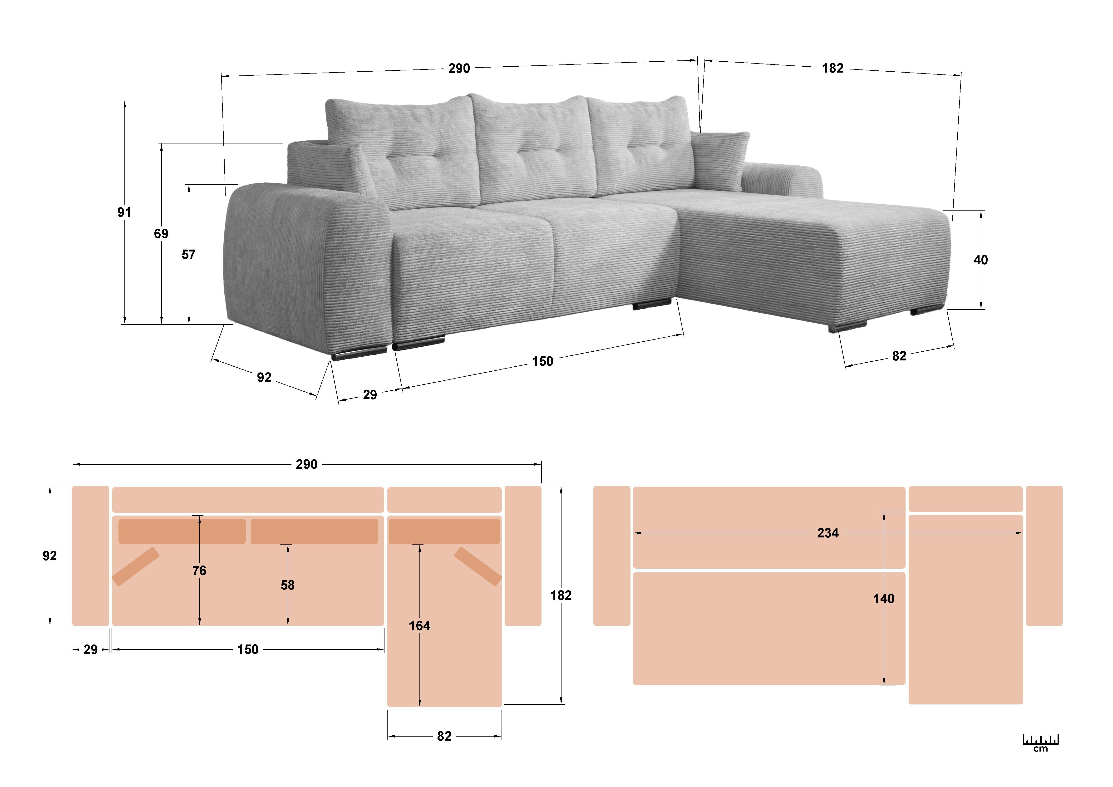 Раскладной угловой диван Аполло, светло-коричневый  2