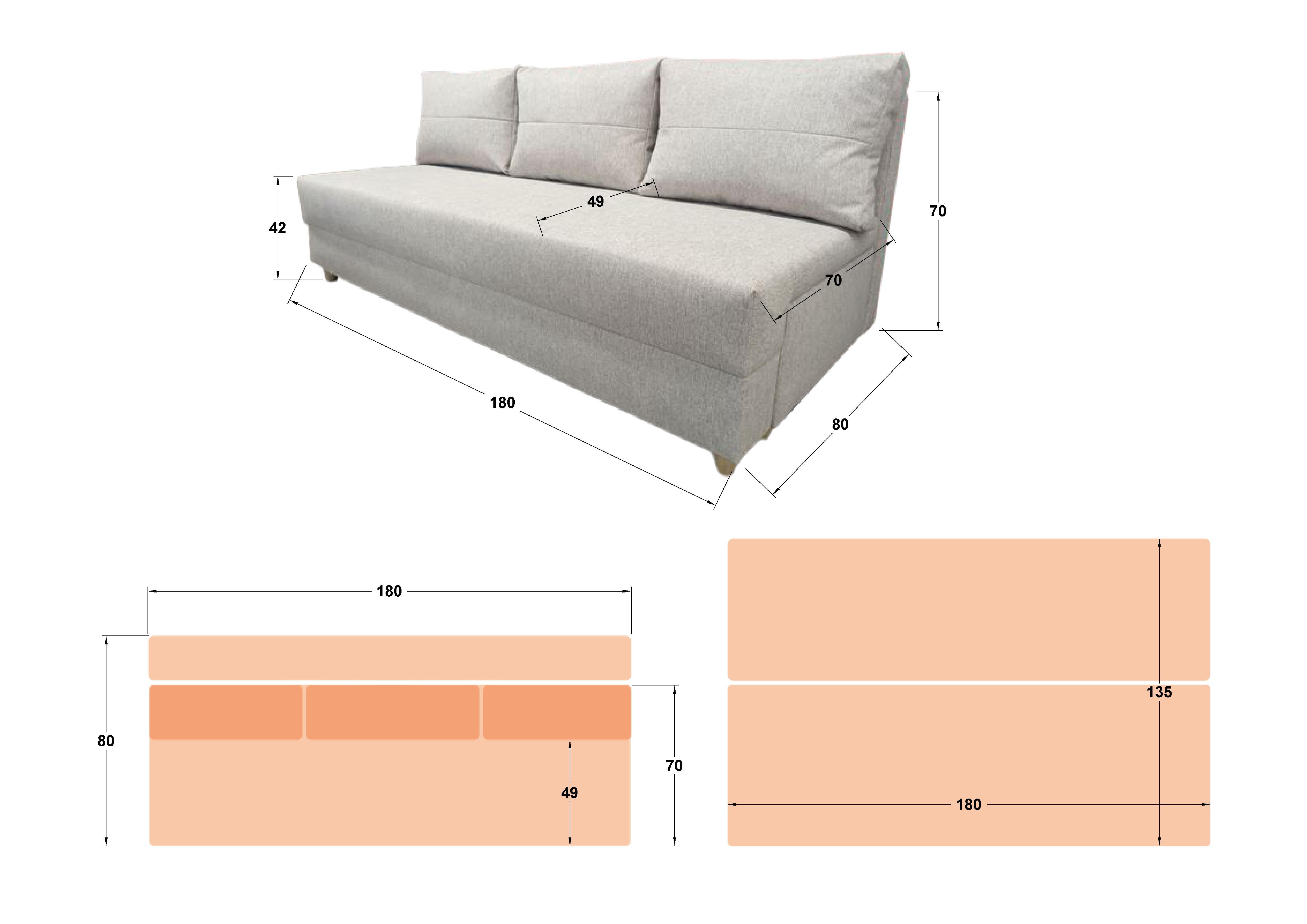 Canapea extensibila Arano, gri deschis  2