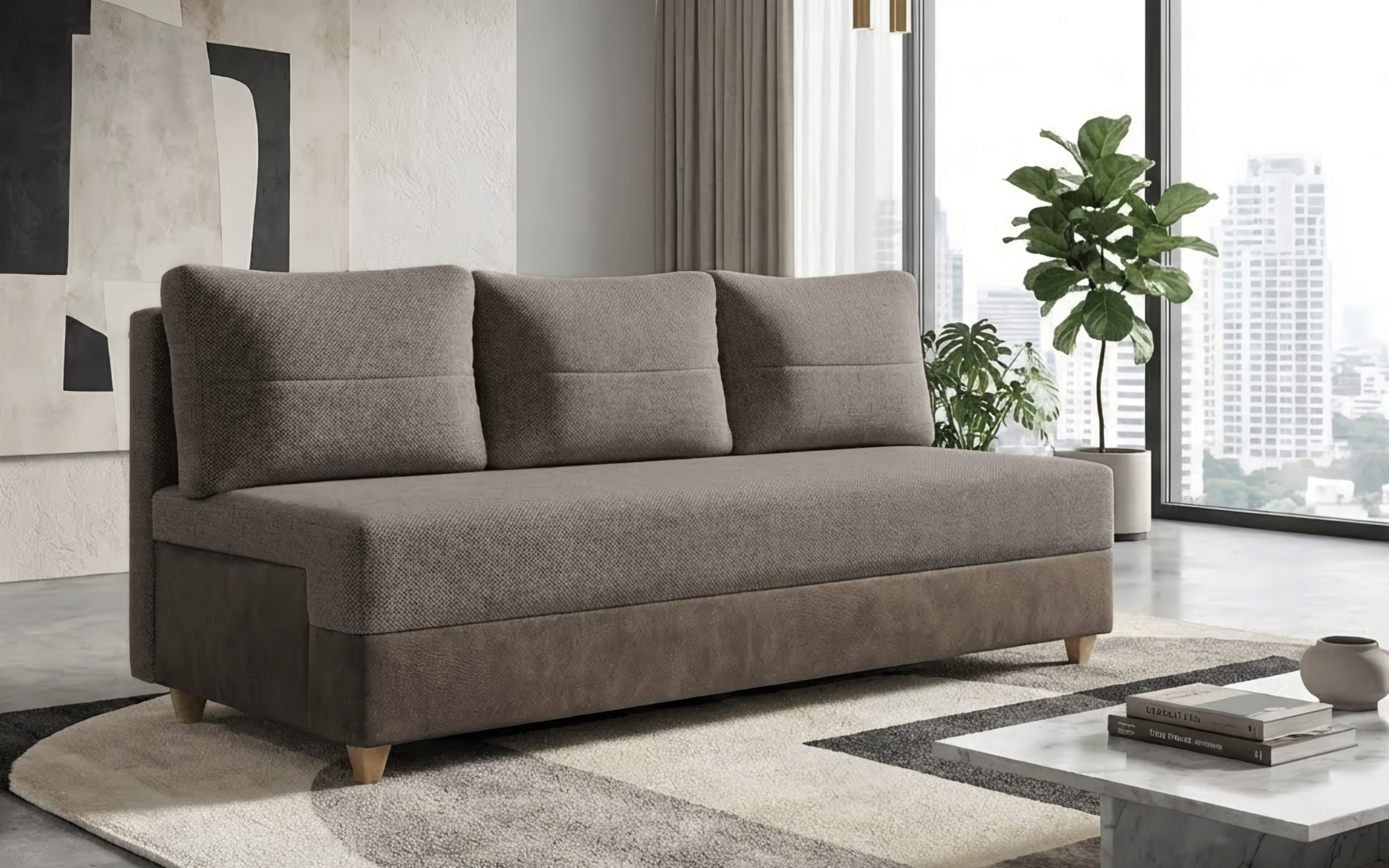 Canapea extensibila Arano, bej inchis + maro deschis  3