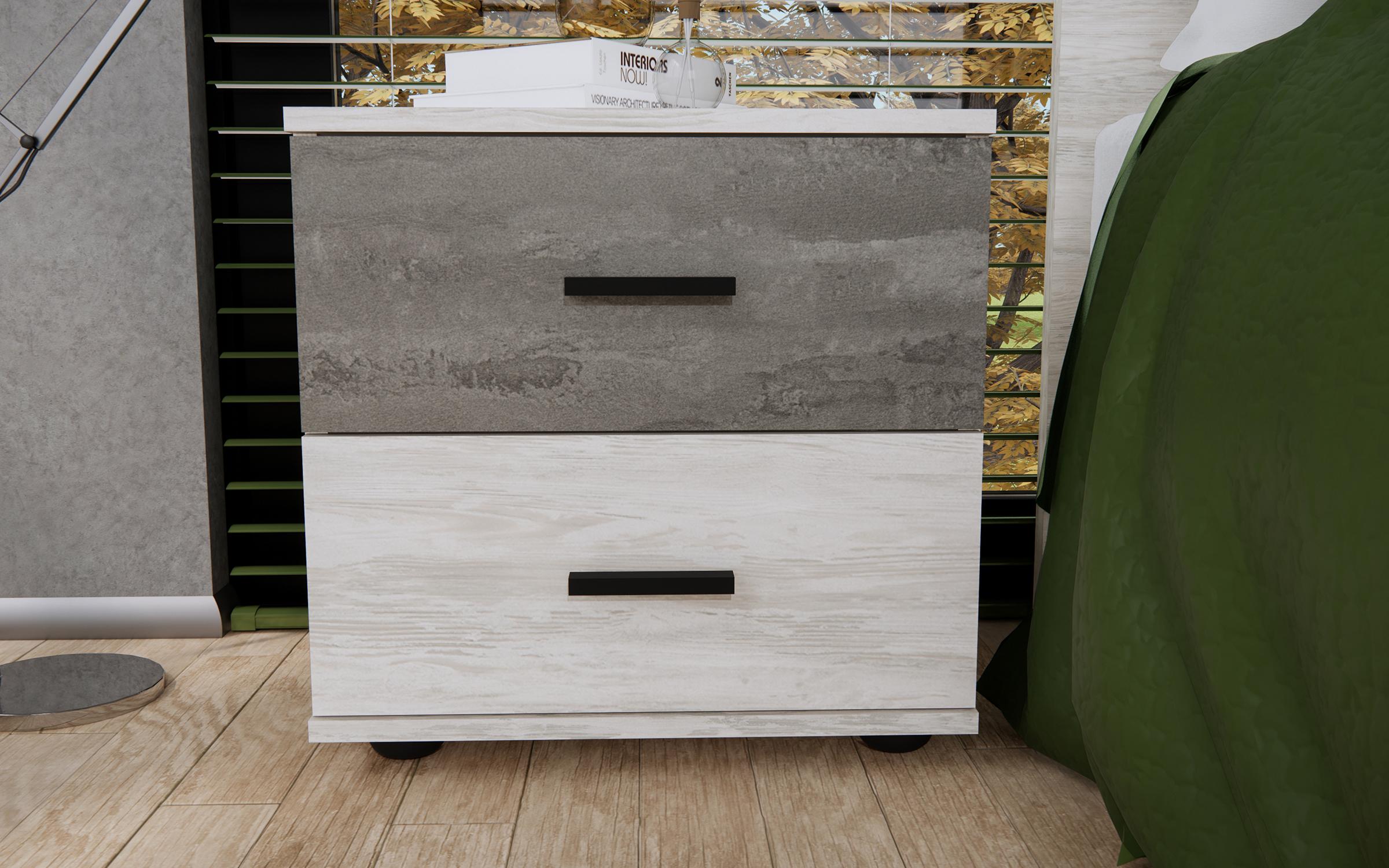 Noptiera Mate, artwood deschis + beton  2