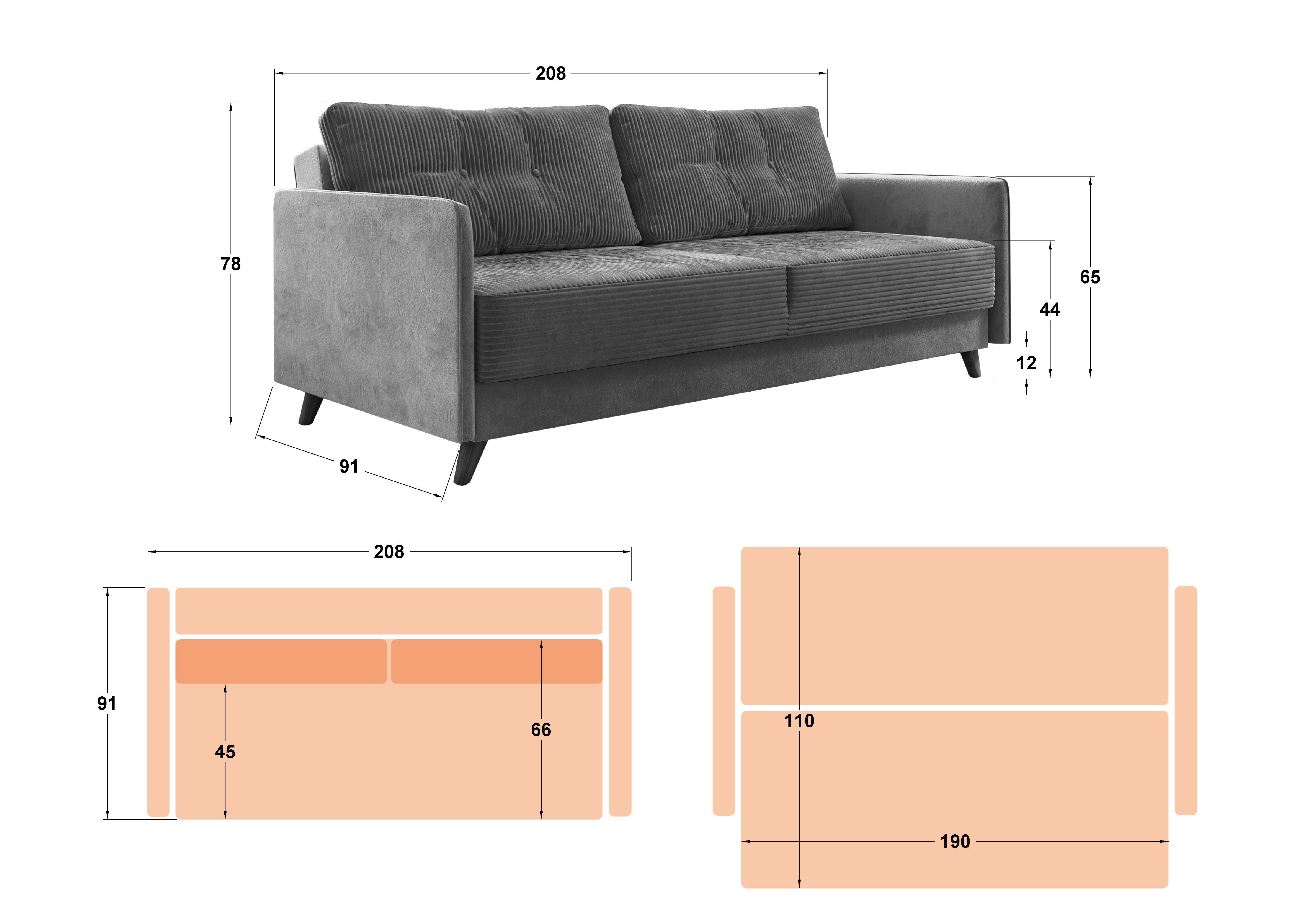 Canapea extensibila click- clack Aristo, bej + gri deschis  2