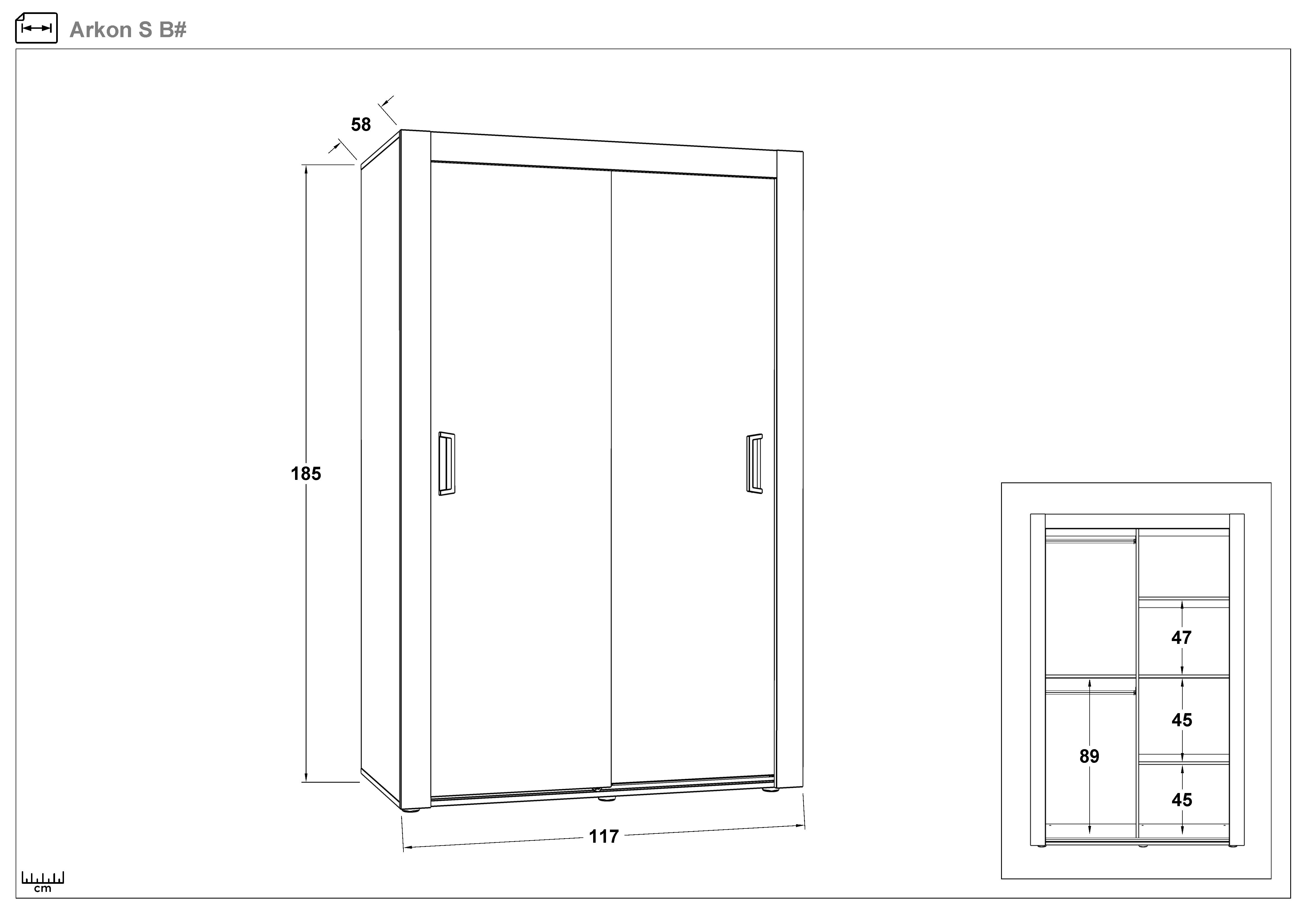 Dulap cu usi glisante Arkon S, stejar sonoma + alb lucios  2