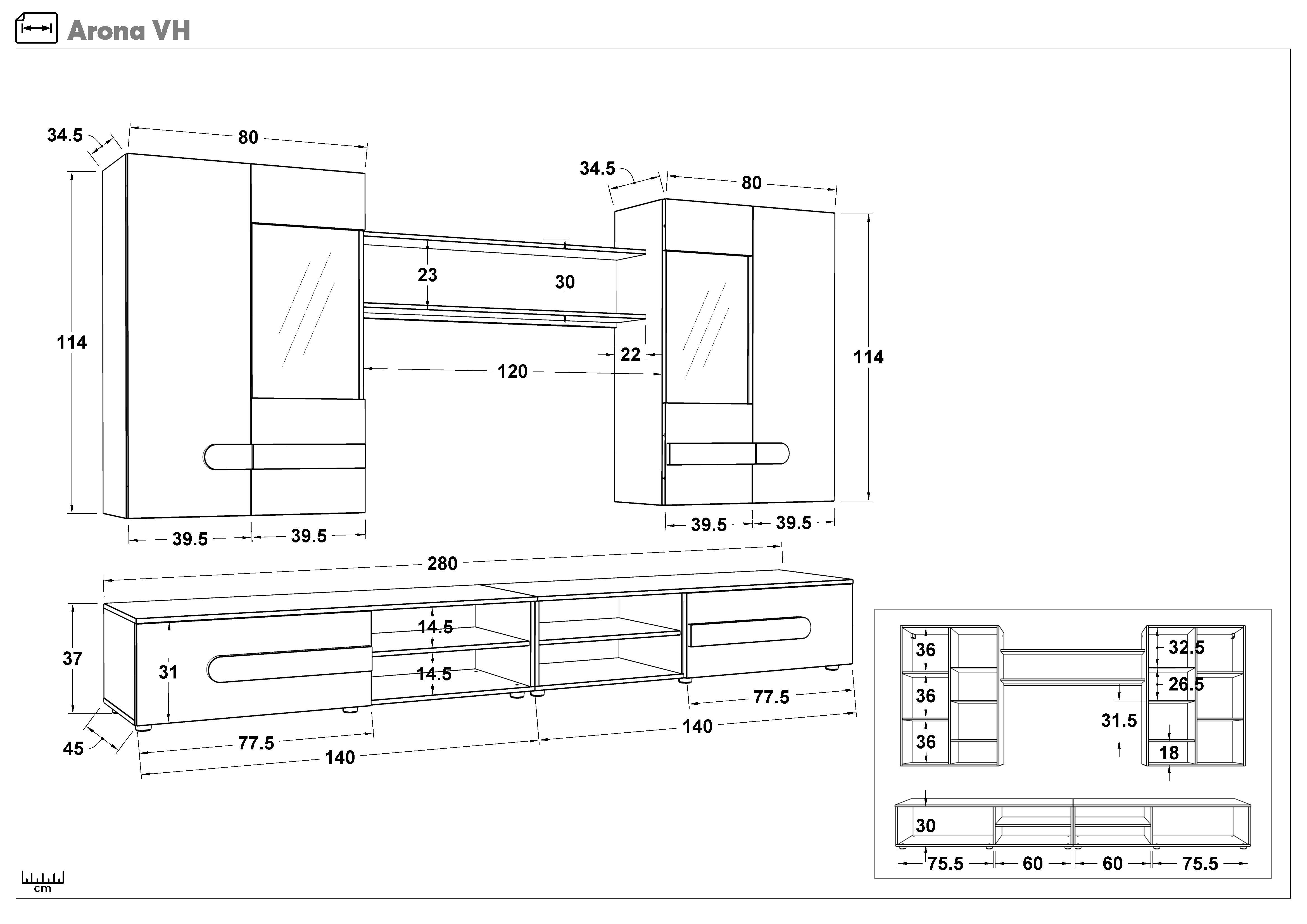 Biblioteca Arona, stejar antracit + casmir  2