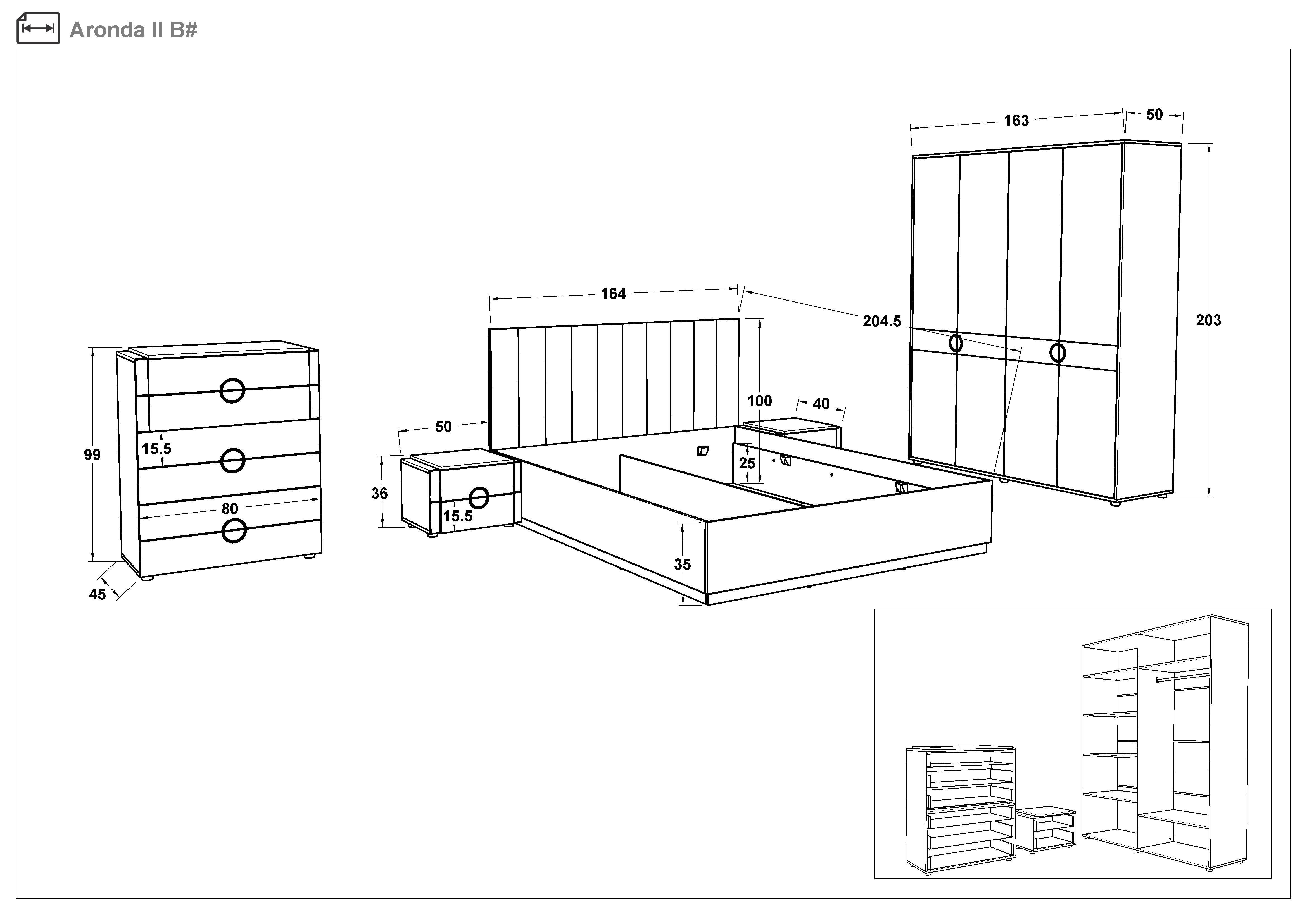 Set dormitor 160/200 Aronda, stejar coniac + Silk  2