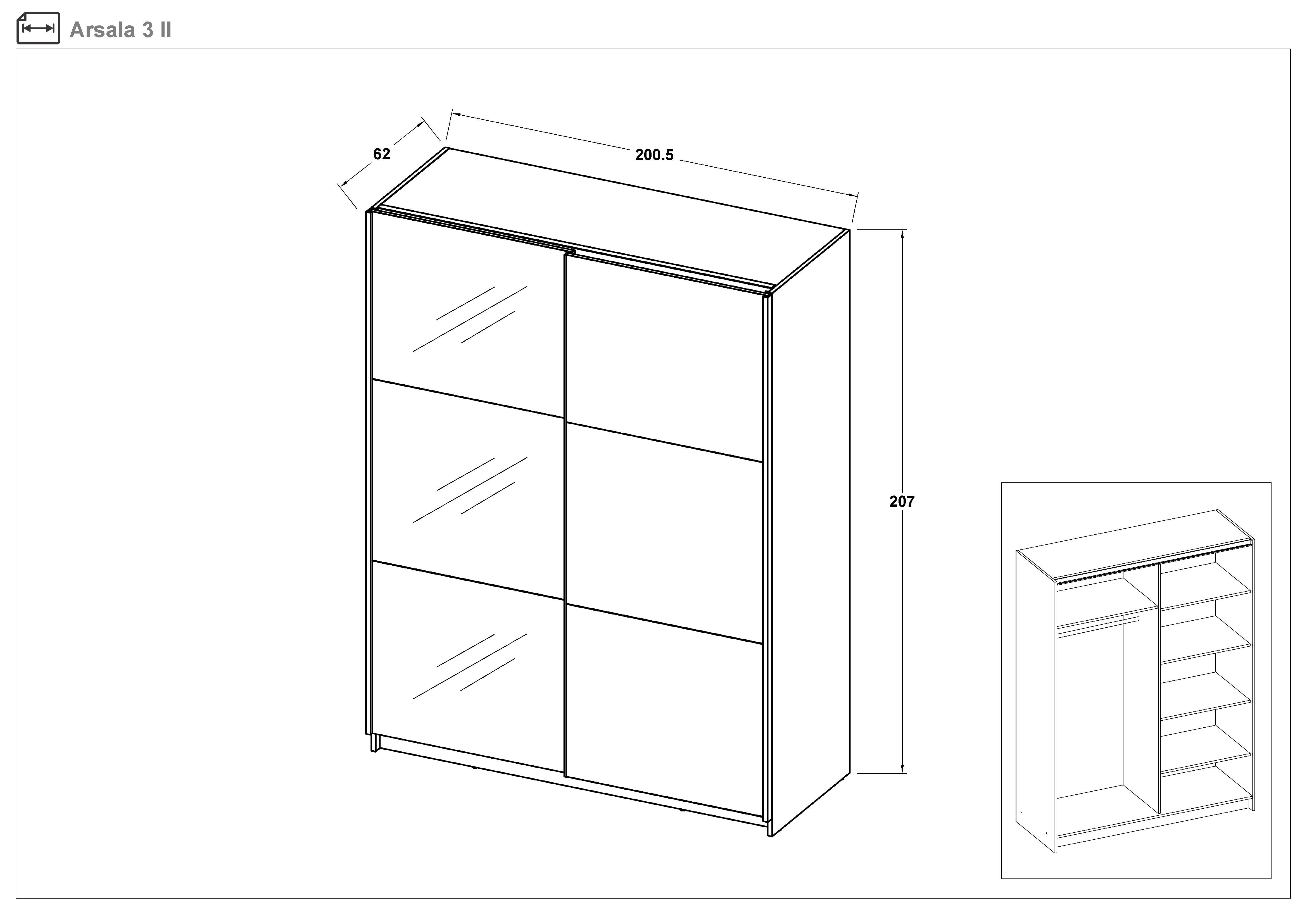 Dulap cu usi glisante Arsala 3 II, stejar sonoma  2
