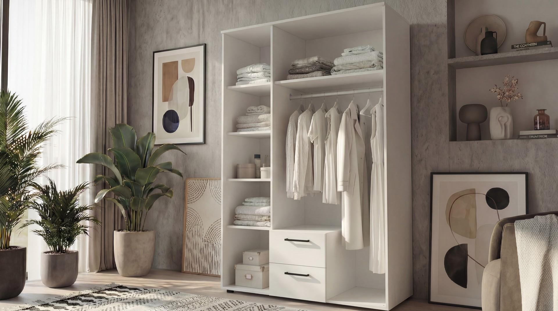 Dulap cu bara pentru umerase si rafturi Bruno M 2, alb  3