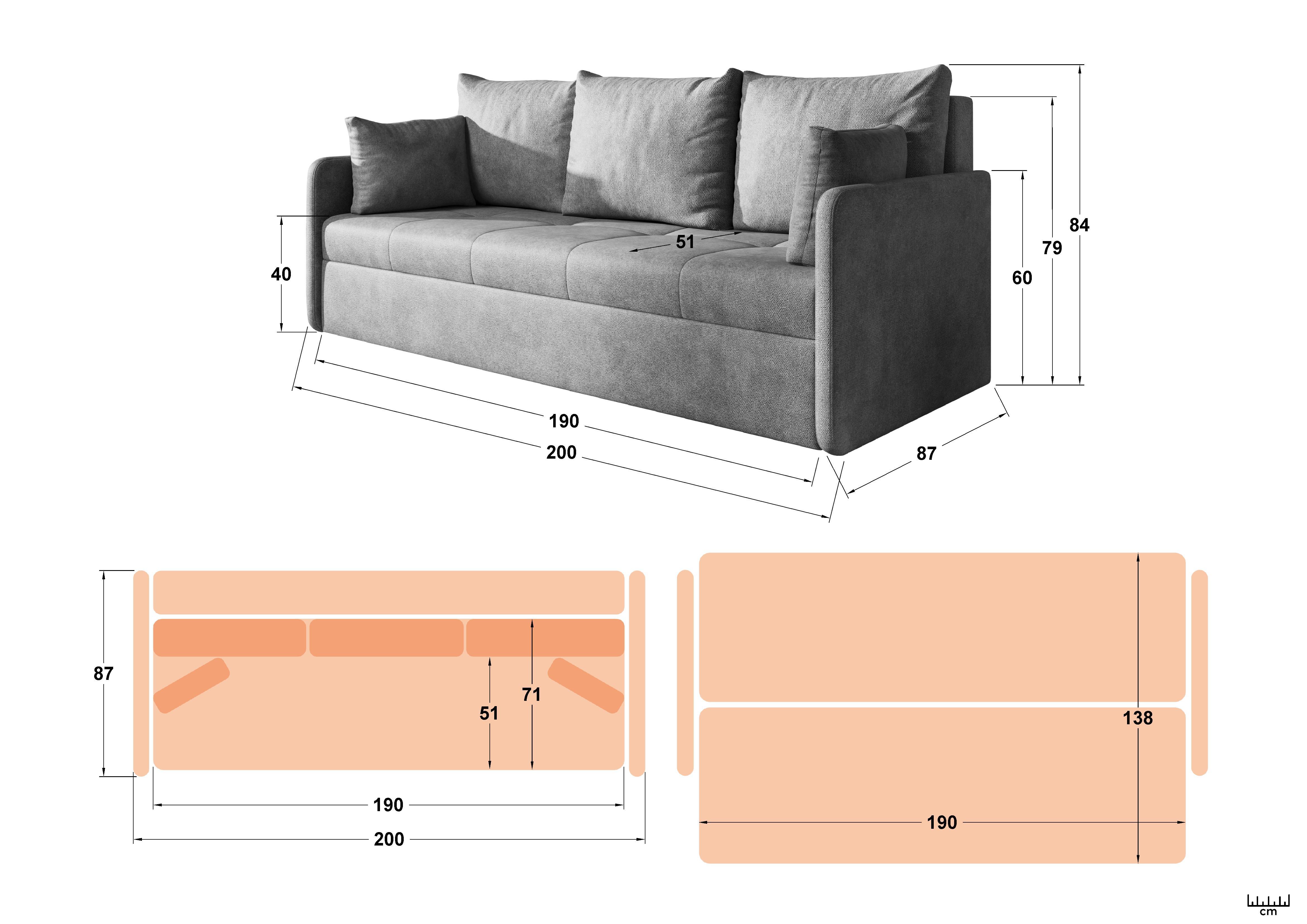 Canapea extensibila Astel, bej inchis  2