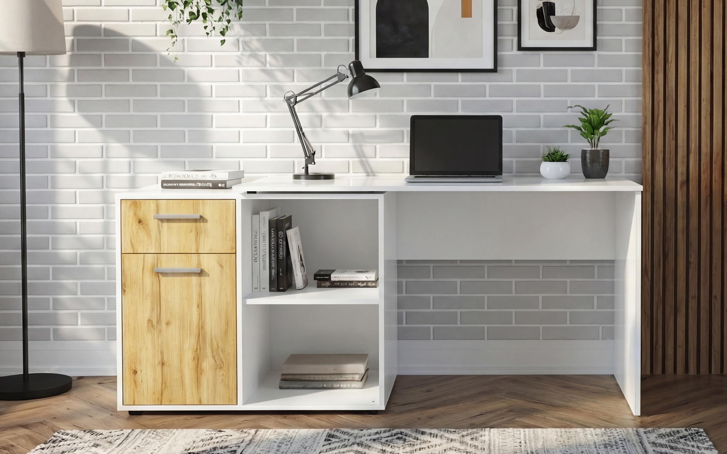 Birou Aster, alb lucios + stejar wotan  4