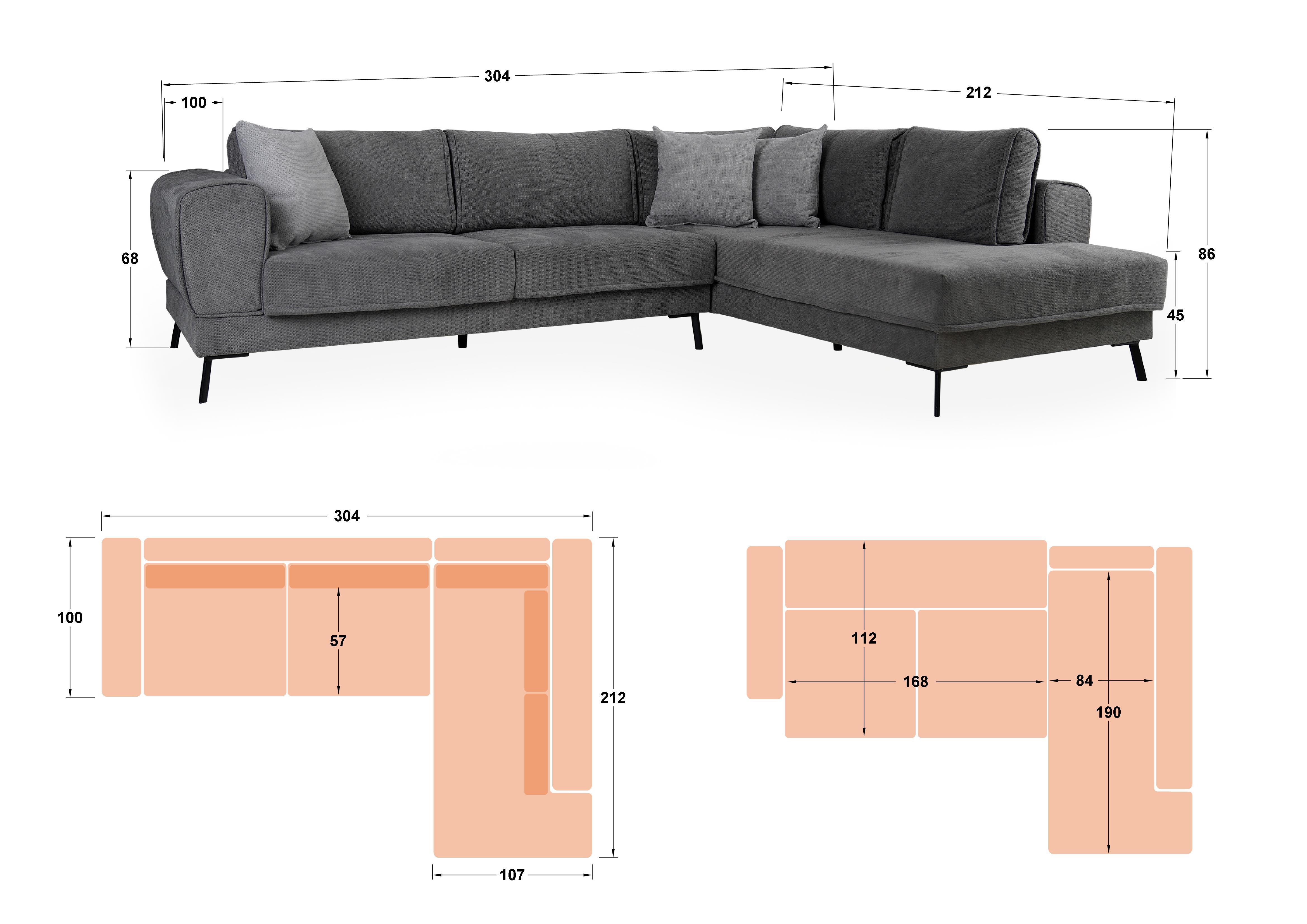 Coltar pentru living Aston, gri + gri deschis  2