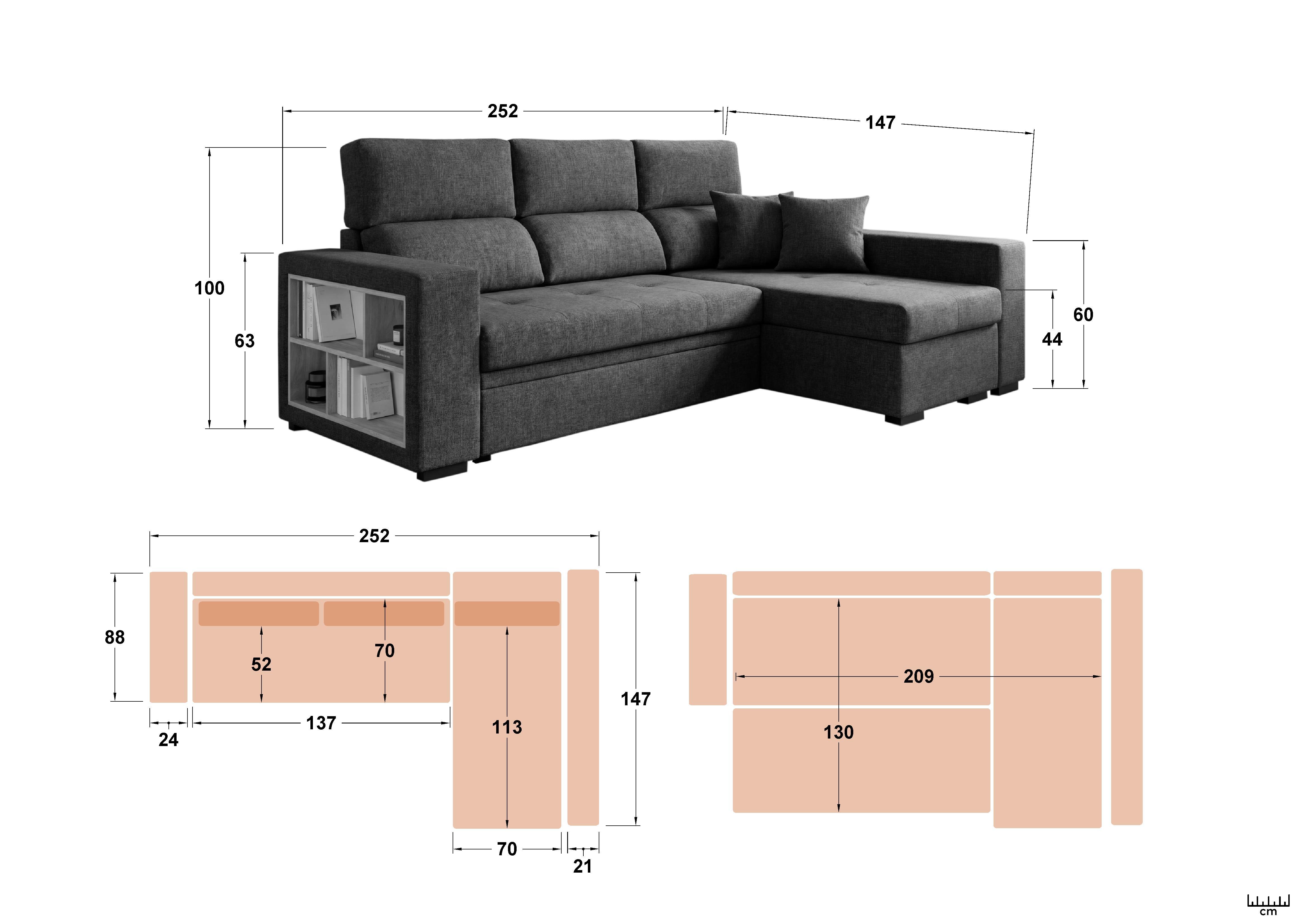 Coltar extensibil cu brat etajera Astor, gri  2