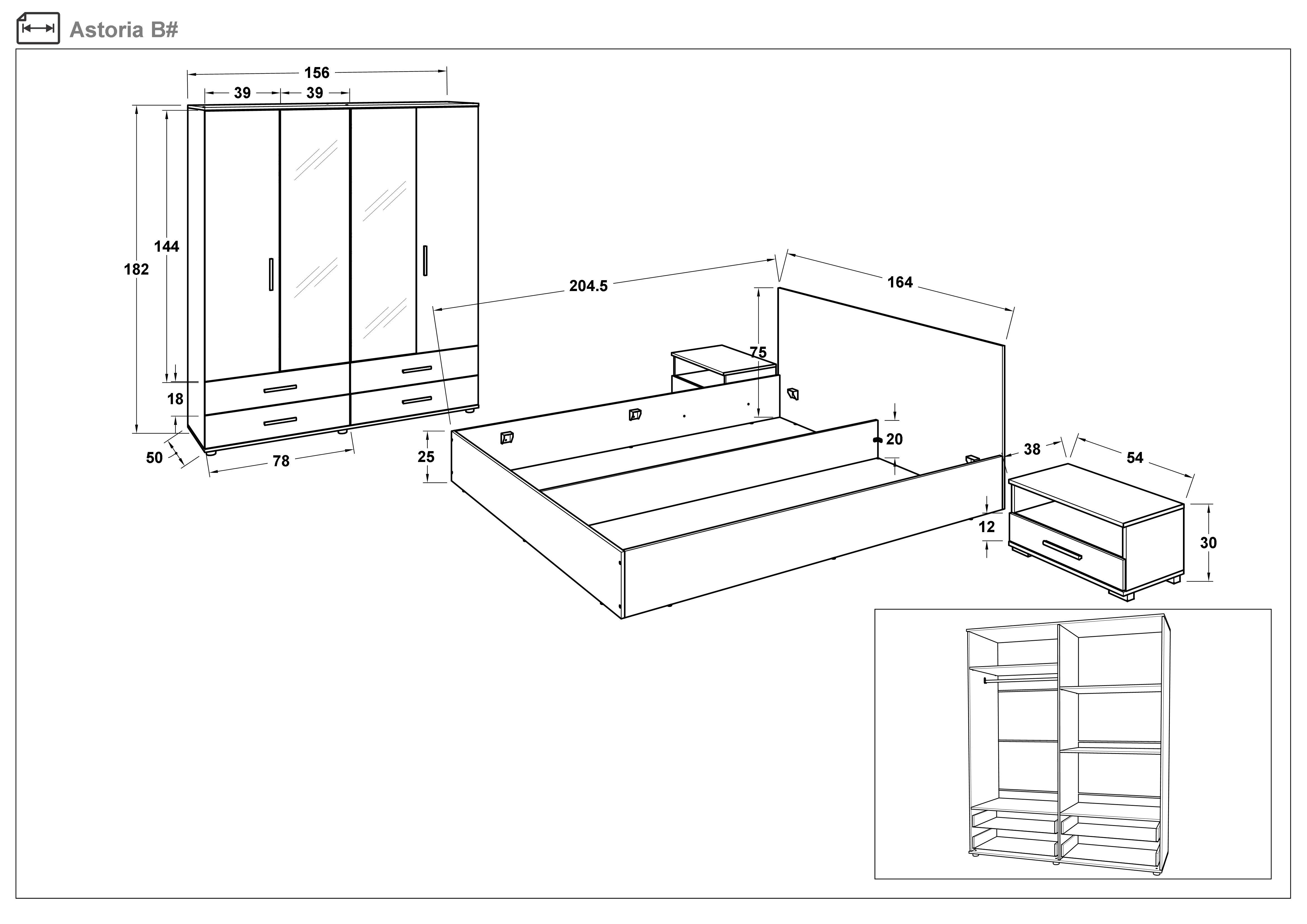 Set dormitor + saltea 160/200 Astoria + saltea, stejar antic + antracit mat  2