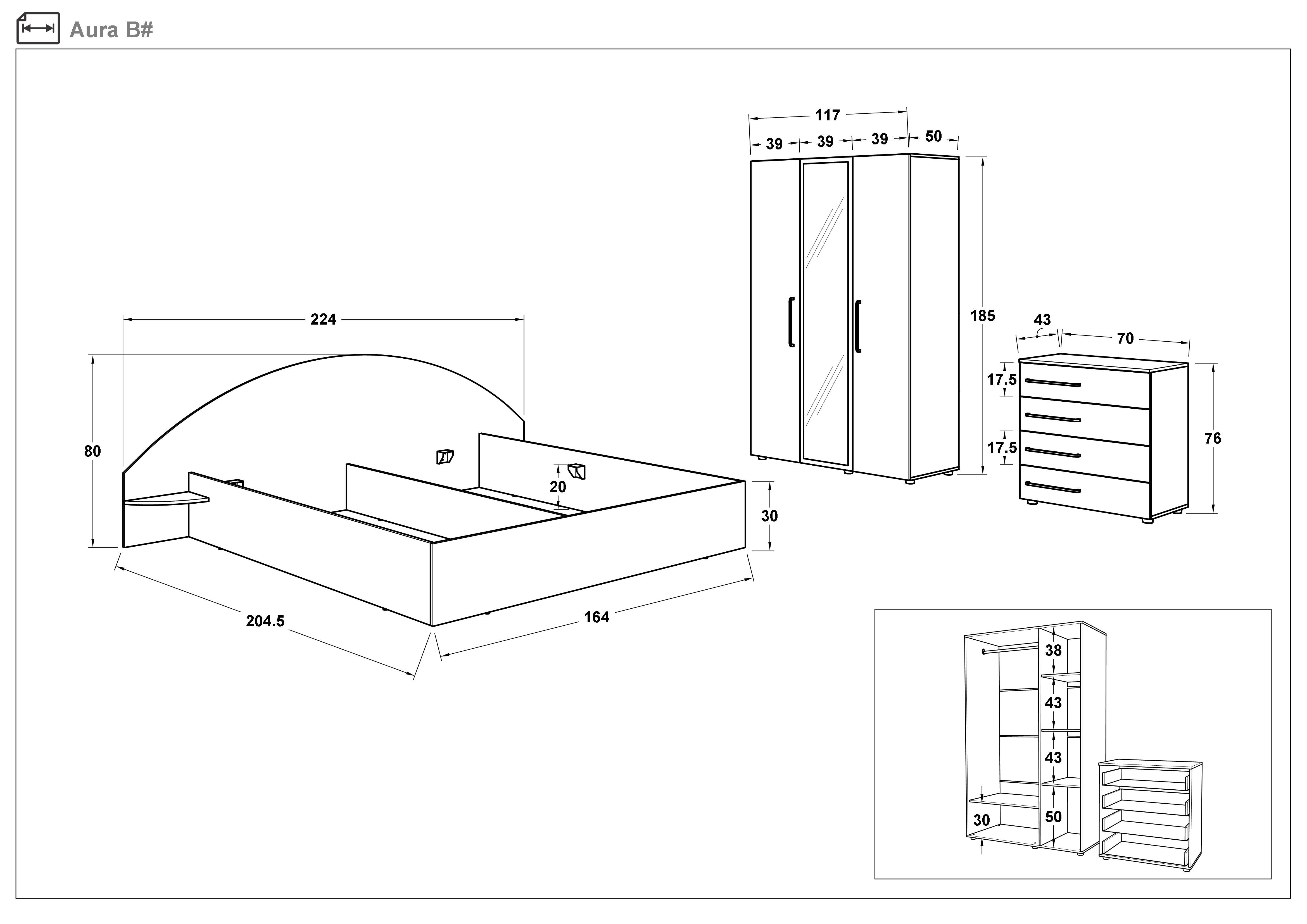 Спальный гарнитур под матрас 160/200 Аура, шелк + дуб эвок  2