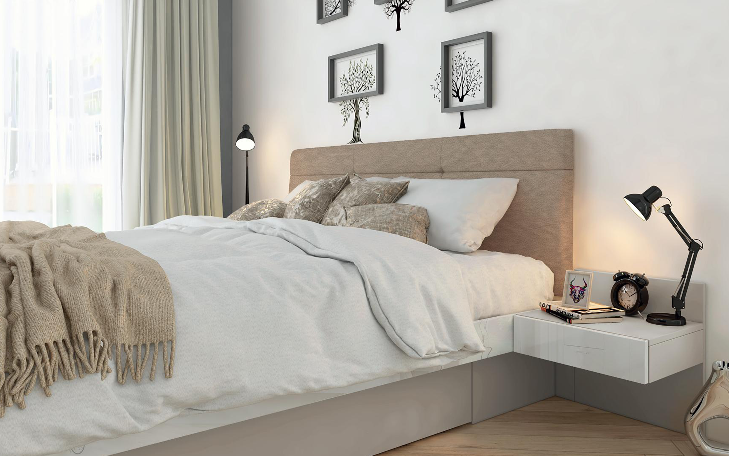 Set dormitor Ava pentru saltea 180/200, alb + cashmir + alb lucios + delux lucios  3