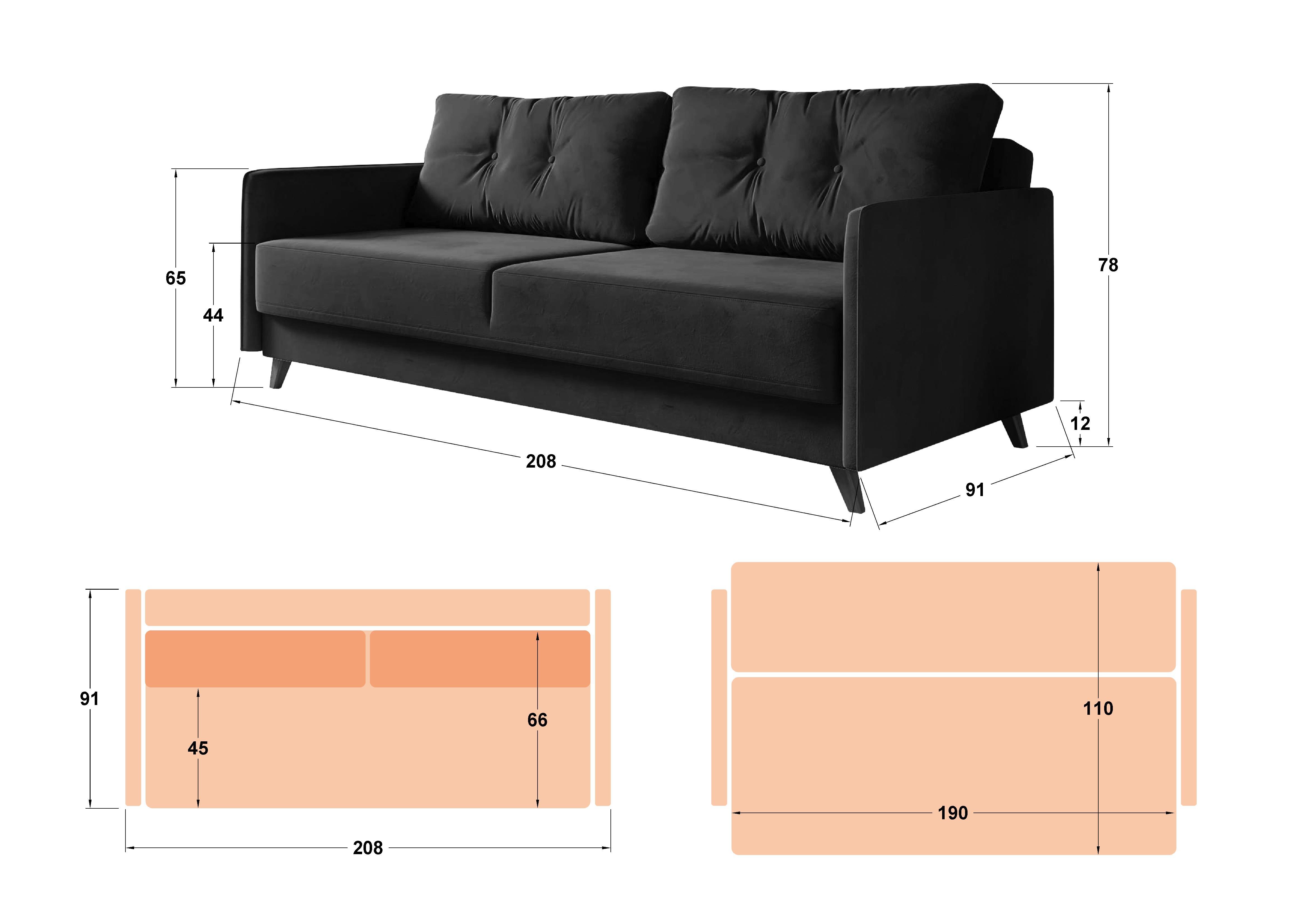 Canapea extensibila click- clack Bali, albastru  2