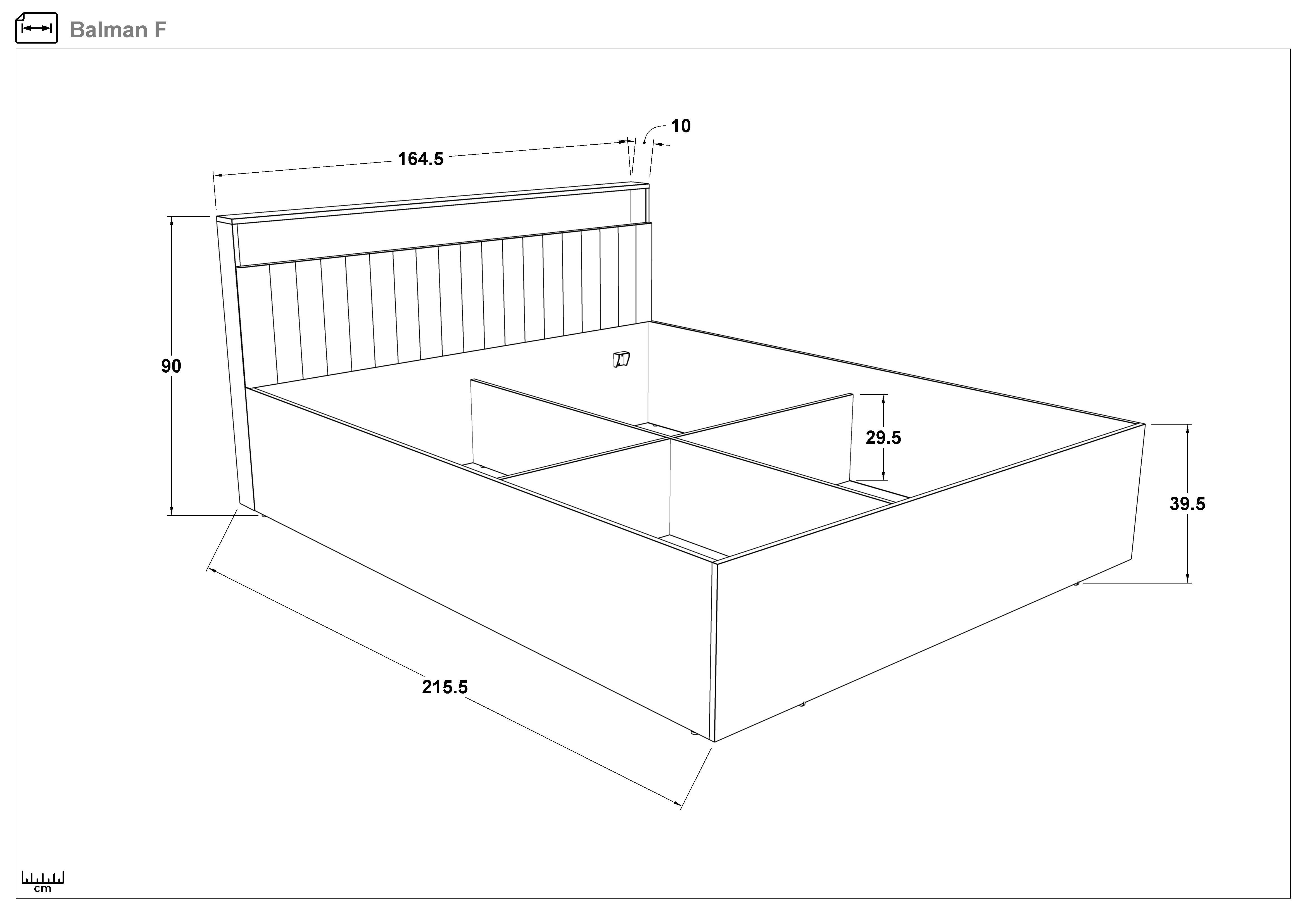 Pat dublu 160/200 + LED Balman + saltea, alb lucios + antracit mat  2