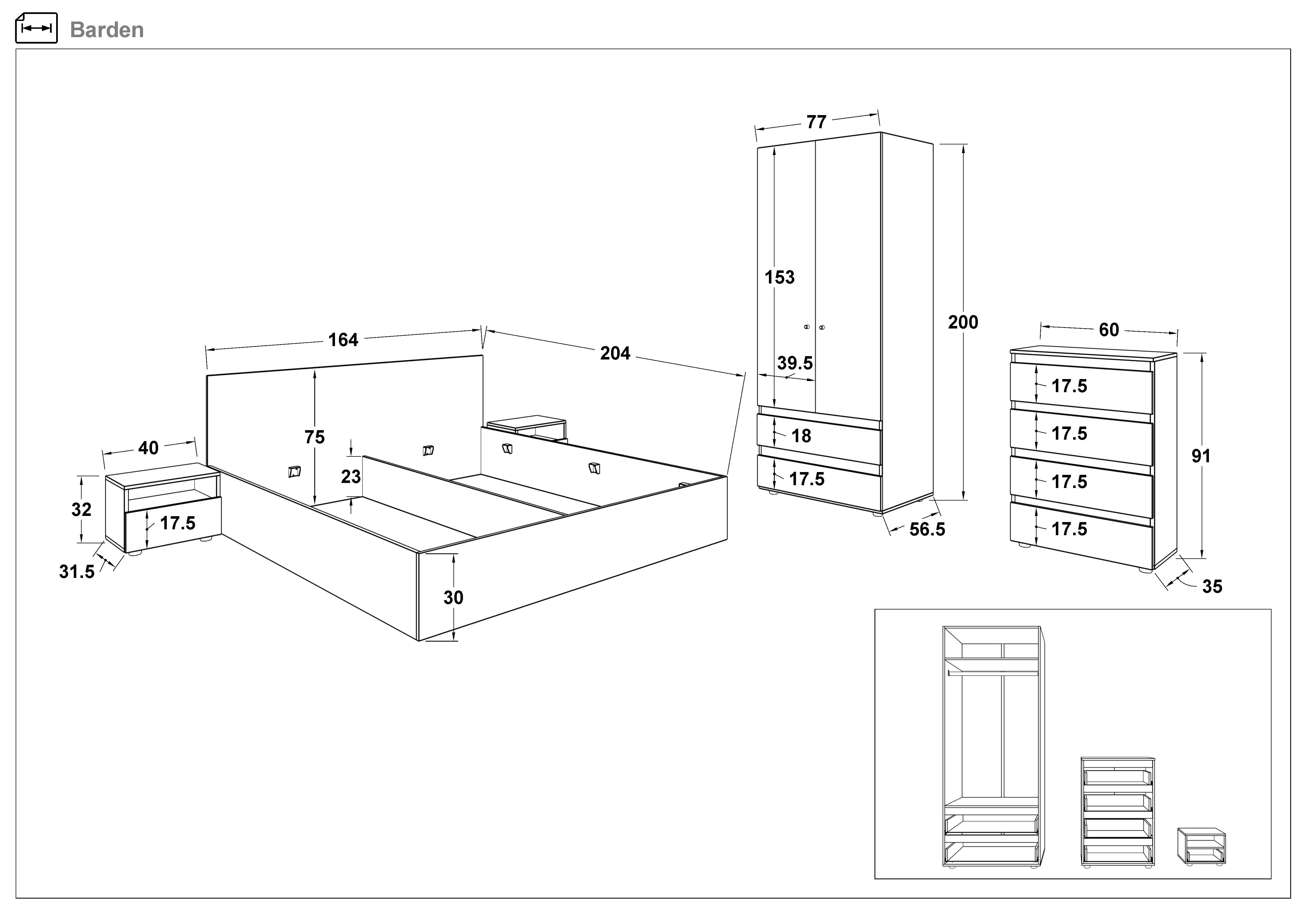 Set dormitor 160/200 Barden, stejar wotan  3