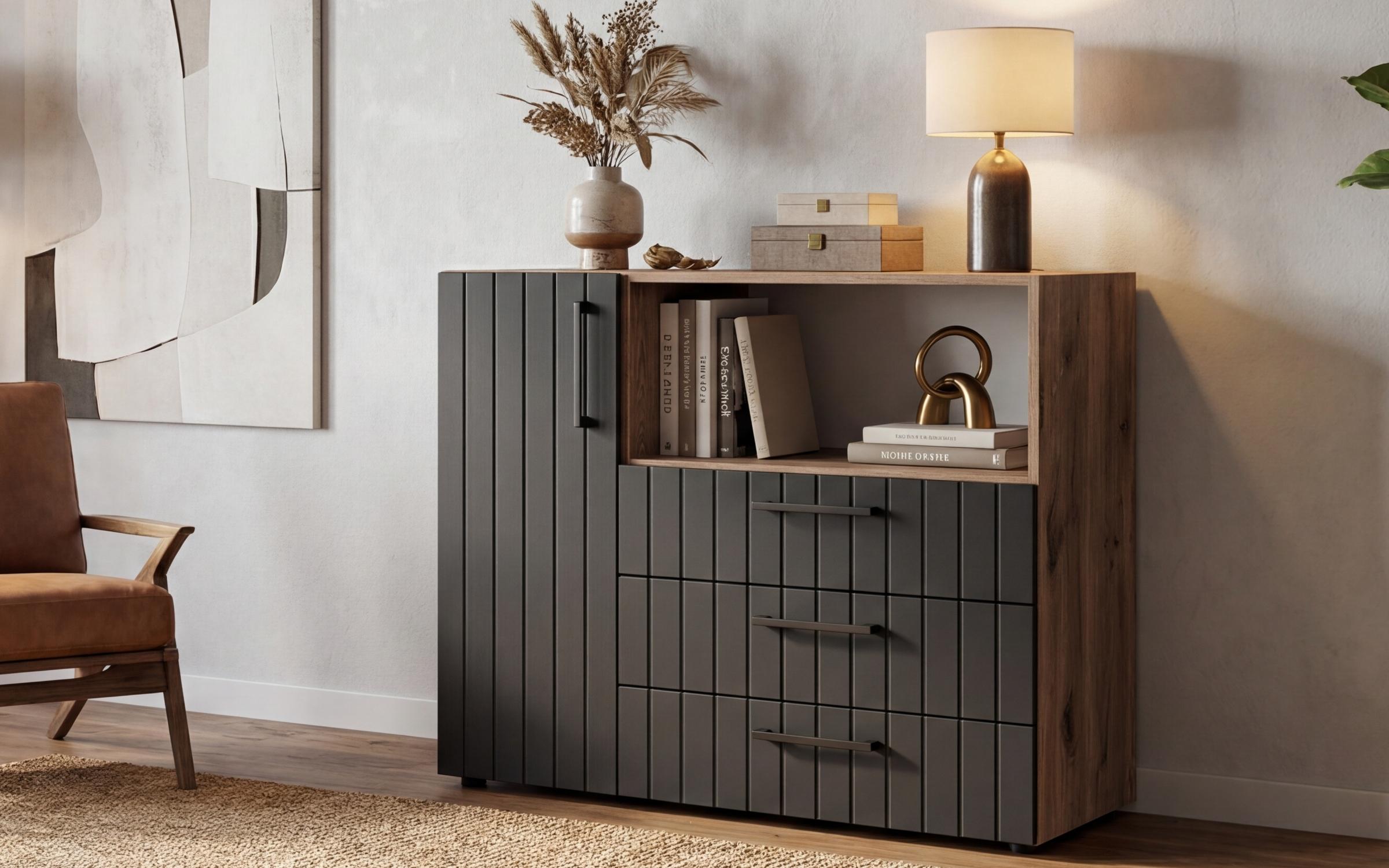 Comoda Barx, stejar scandinav inchis + negru mat  3