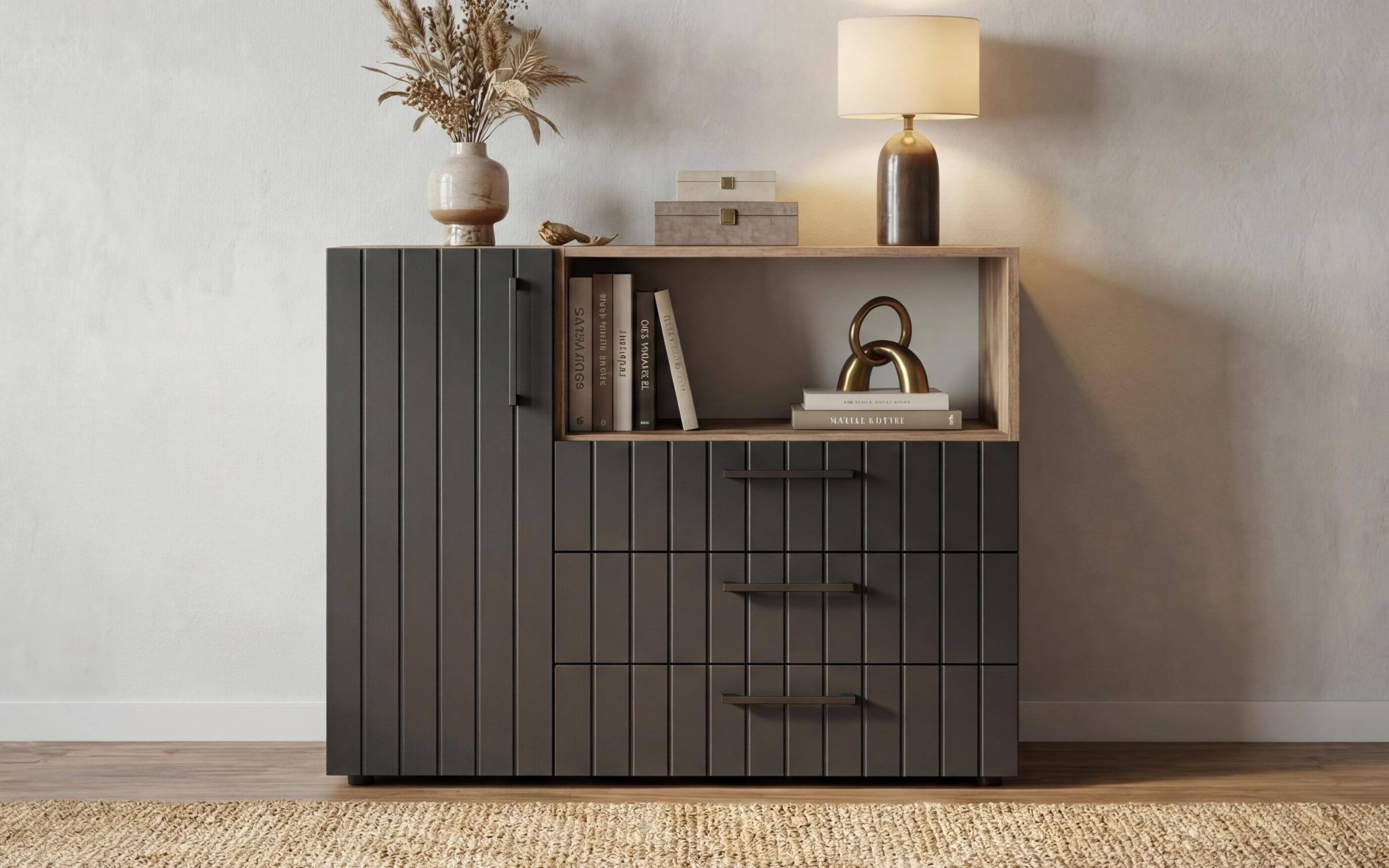 Comoda Barx, stejar scandinav inchis + negru mat  5