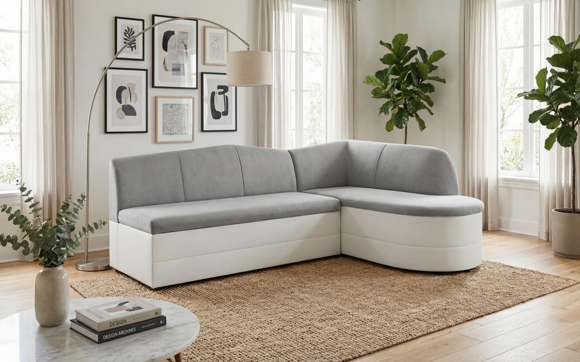 Coltar extensibil de bucatarie Bety, gri deschis + piele alba  1