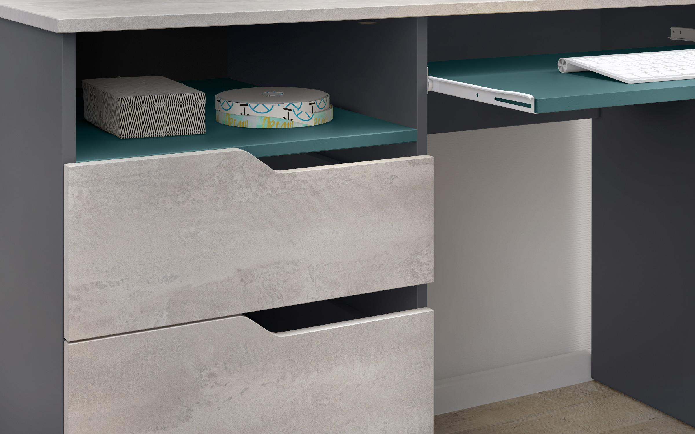 Birou + blat pentru tastatura Eton, antracit mat + beton + petrol  5