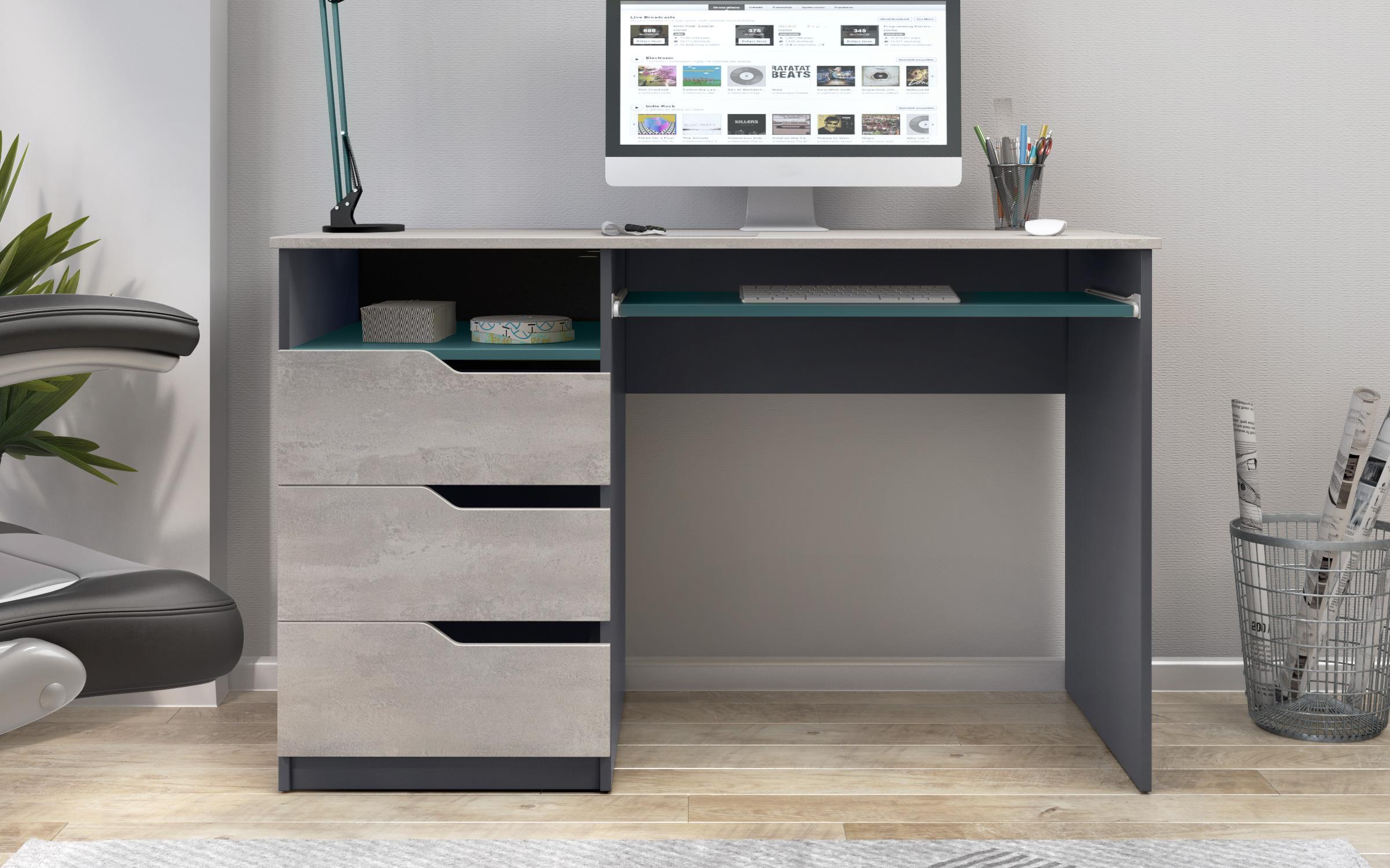 Birou + blat pentru tastatura Eton, antracit mat + beton + petrol  4