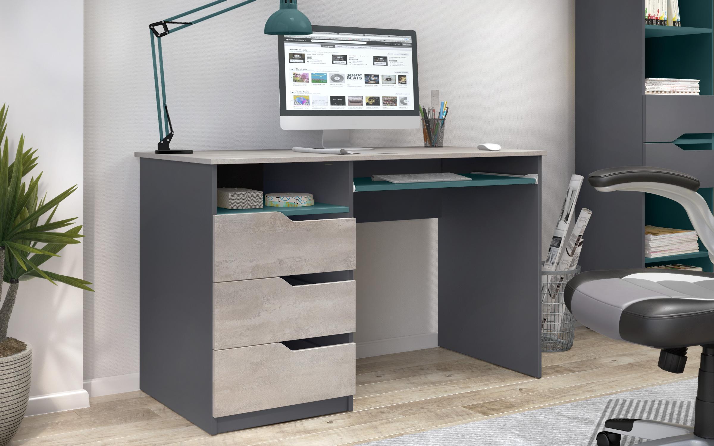 Birou + blat pentru tastatura Eton, antracit mat + beton + petrol  3