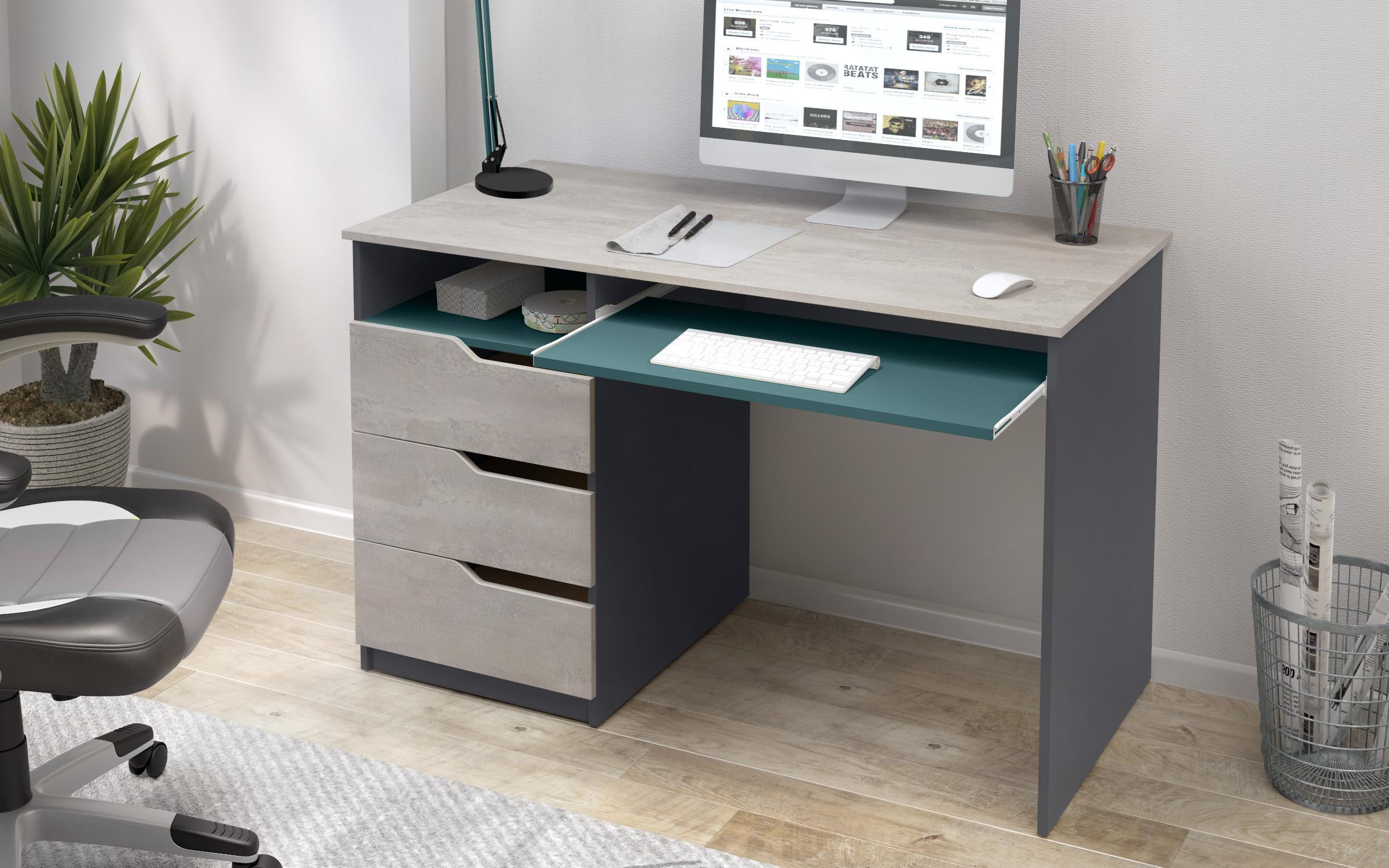 Birou + blat pentru tastatura Eton, antracit mat + beton + petrol  2