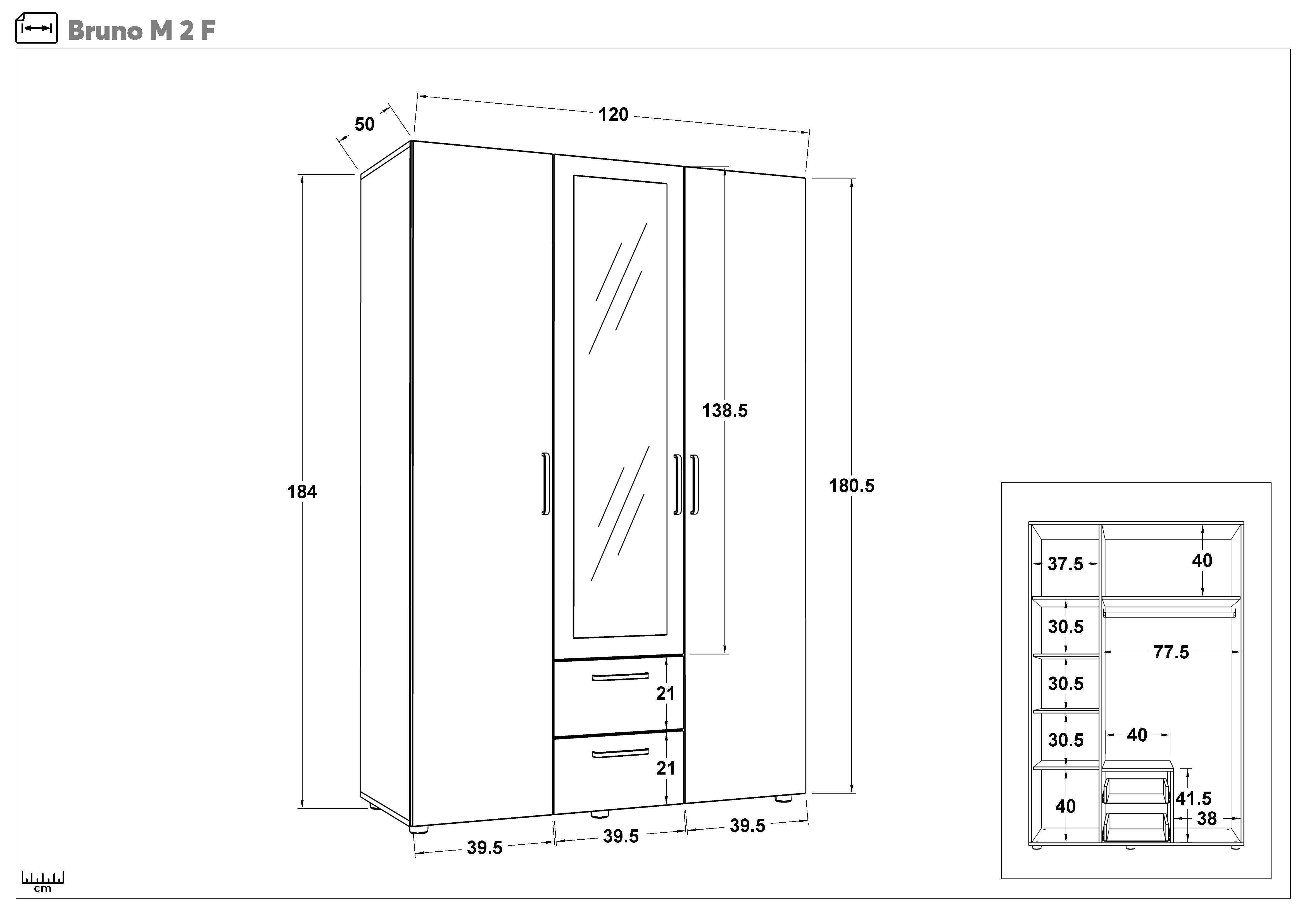 Dulap cu bara pentru umerase si rafturi Bruno M 2, alb  2