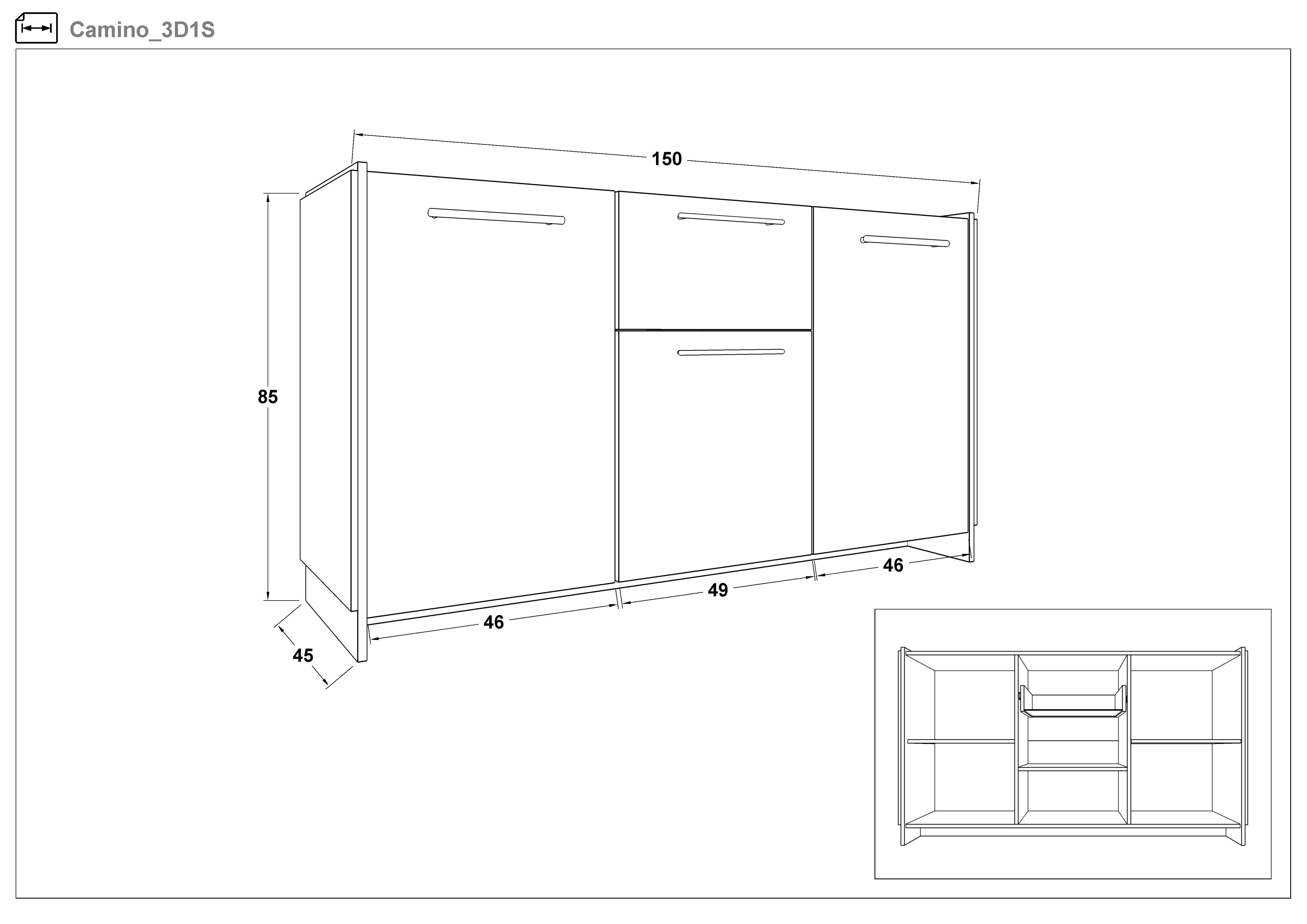 Comoda Camino 3D1S, stejar wotan + negru  2