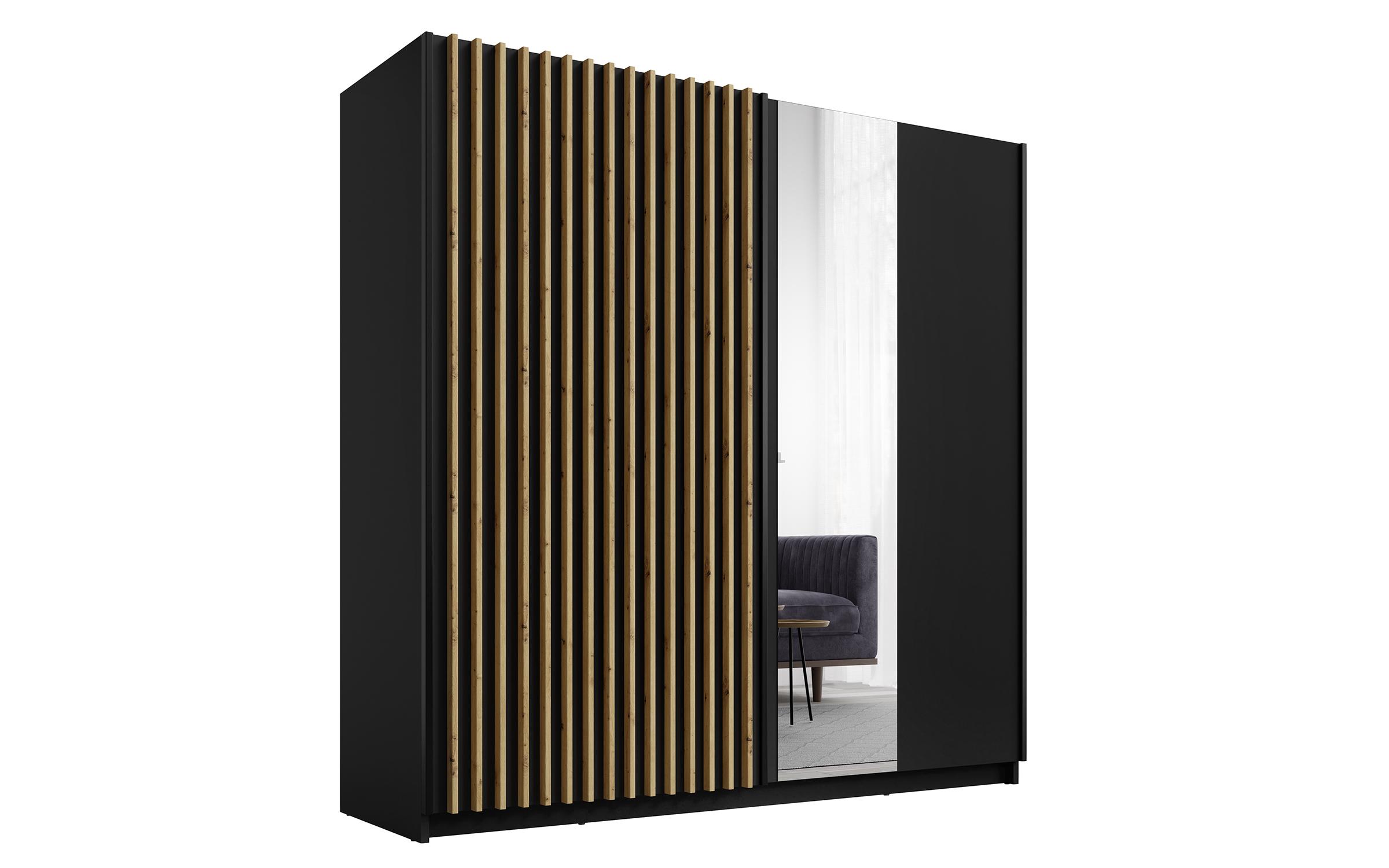 Dulap Gozelo 200 II, stejar artisan + negru grafit  2