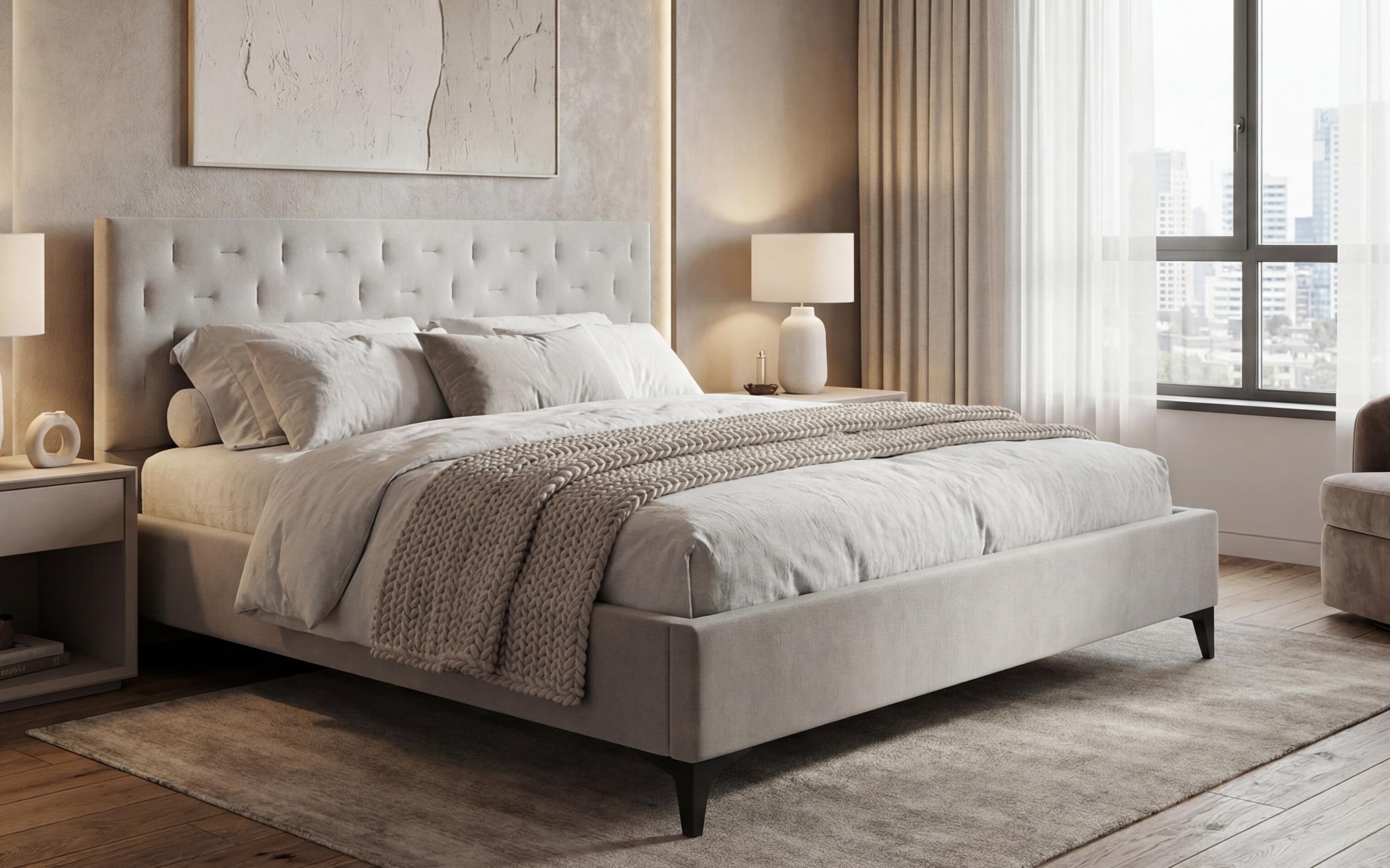 Pat dublu tapitat 160/200 Dalia, bej deschis  1