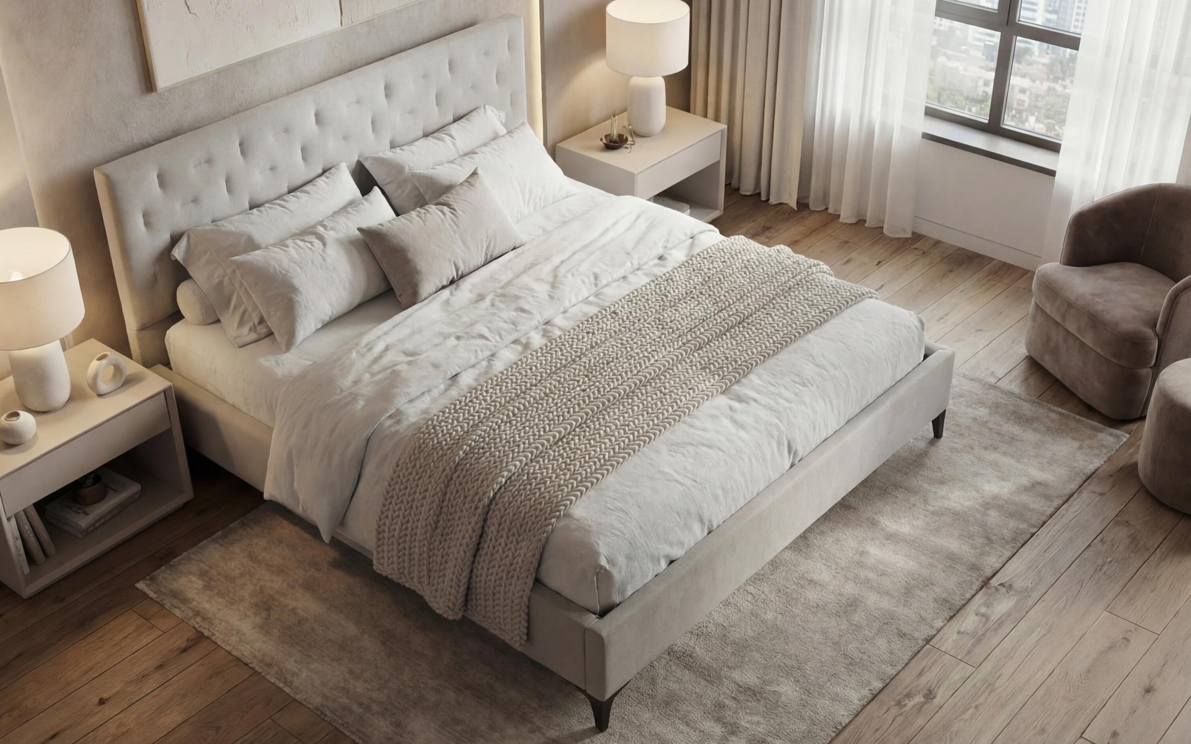 Pat dublu tapitat 160/200 Dalia, bej deschis  3