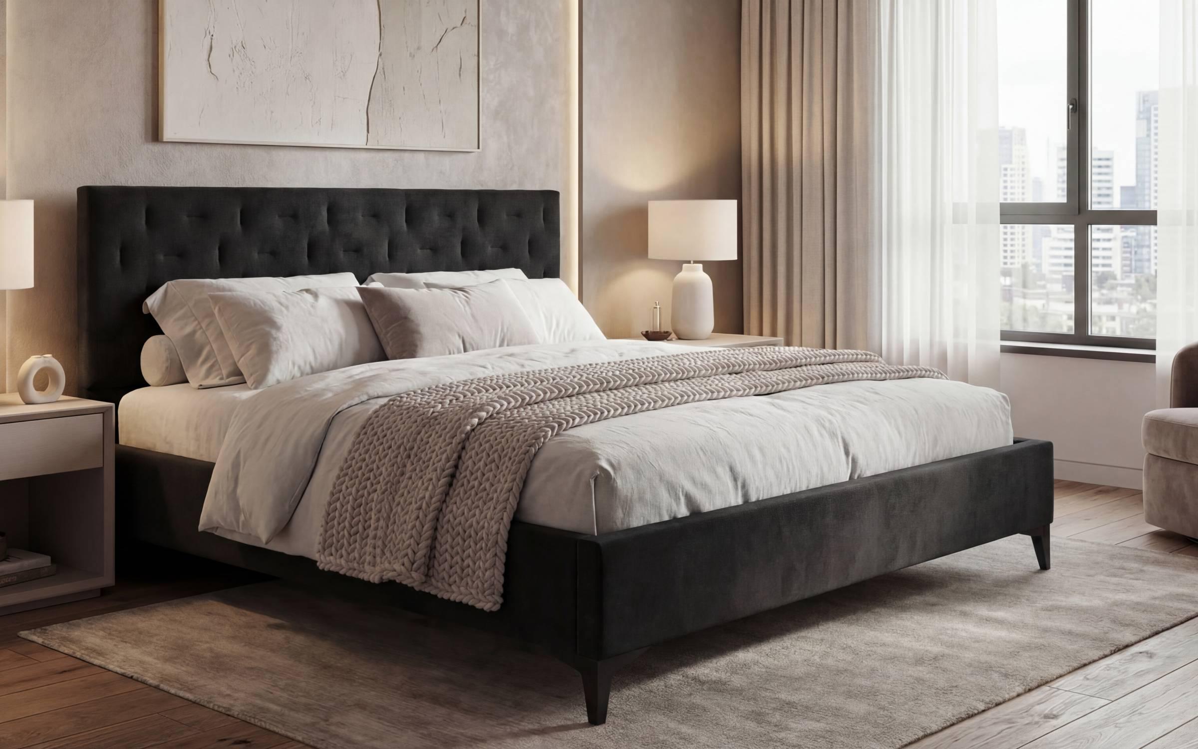 Pat dublu tapitat 160/200 Dalia, gri inchis  1