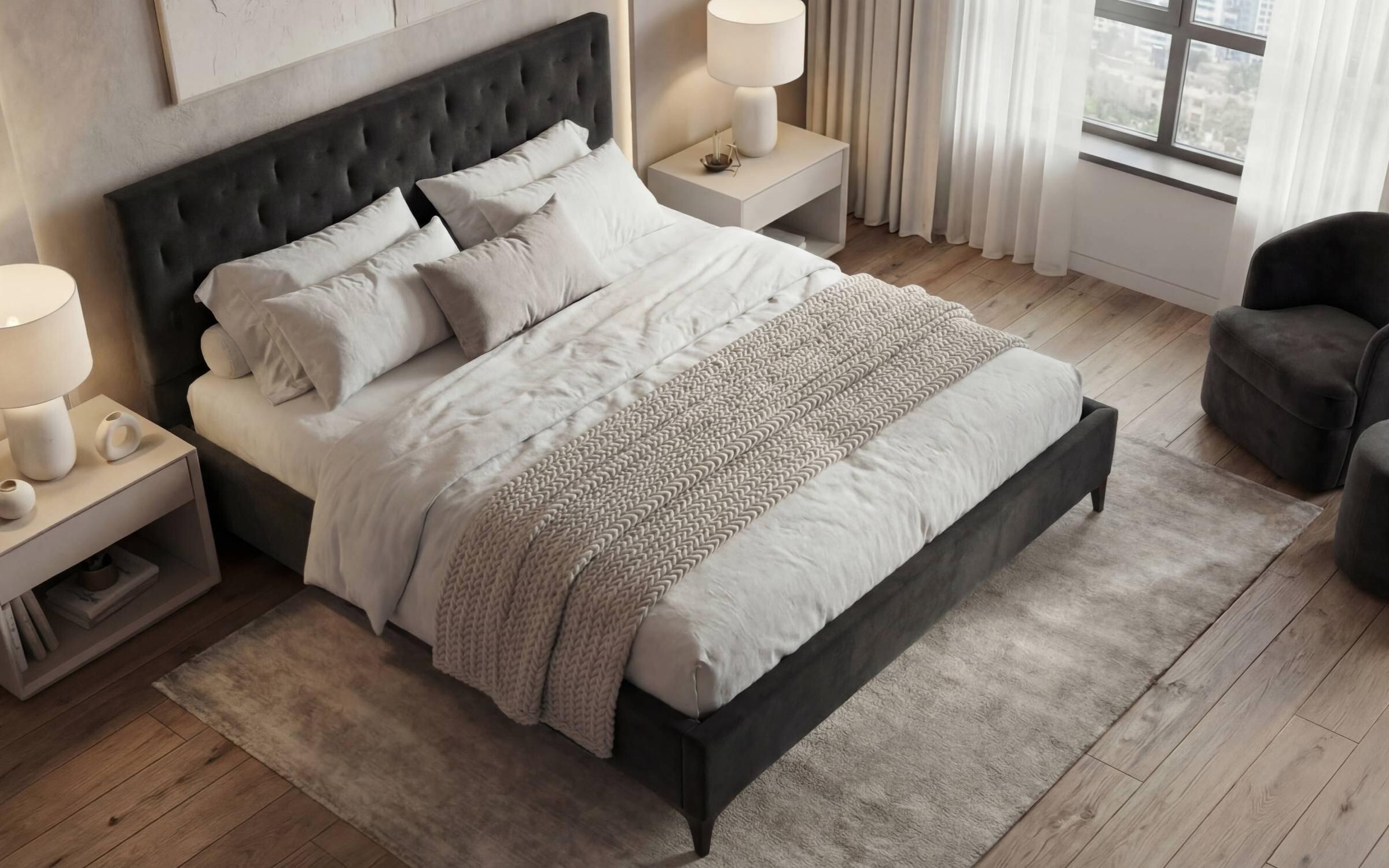 Pat dublu tapitat 160/200 Dalia, gri inchis  3