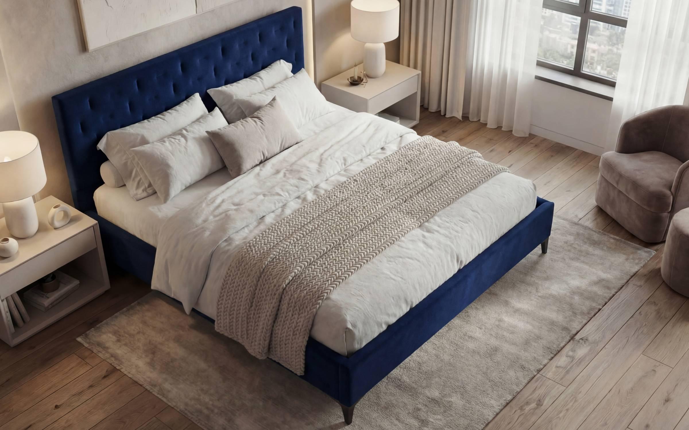 Pat dublu tapitat 160/200 Dalia, albastru  3