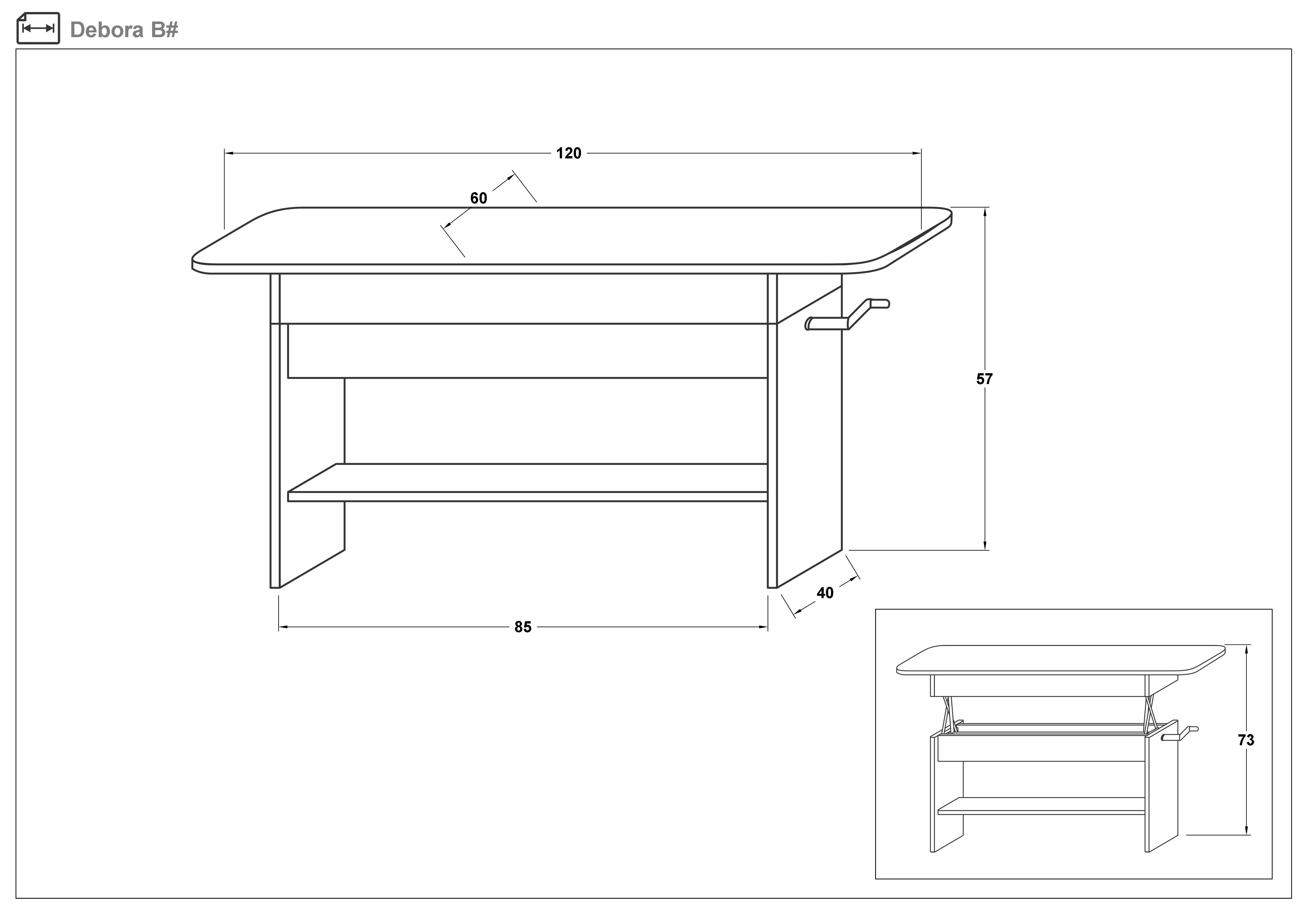 Masa cu mecanism de ridicare Debora, rockford deschis + wenge  2