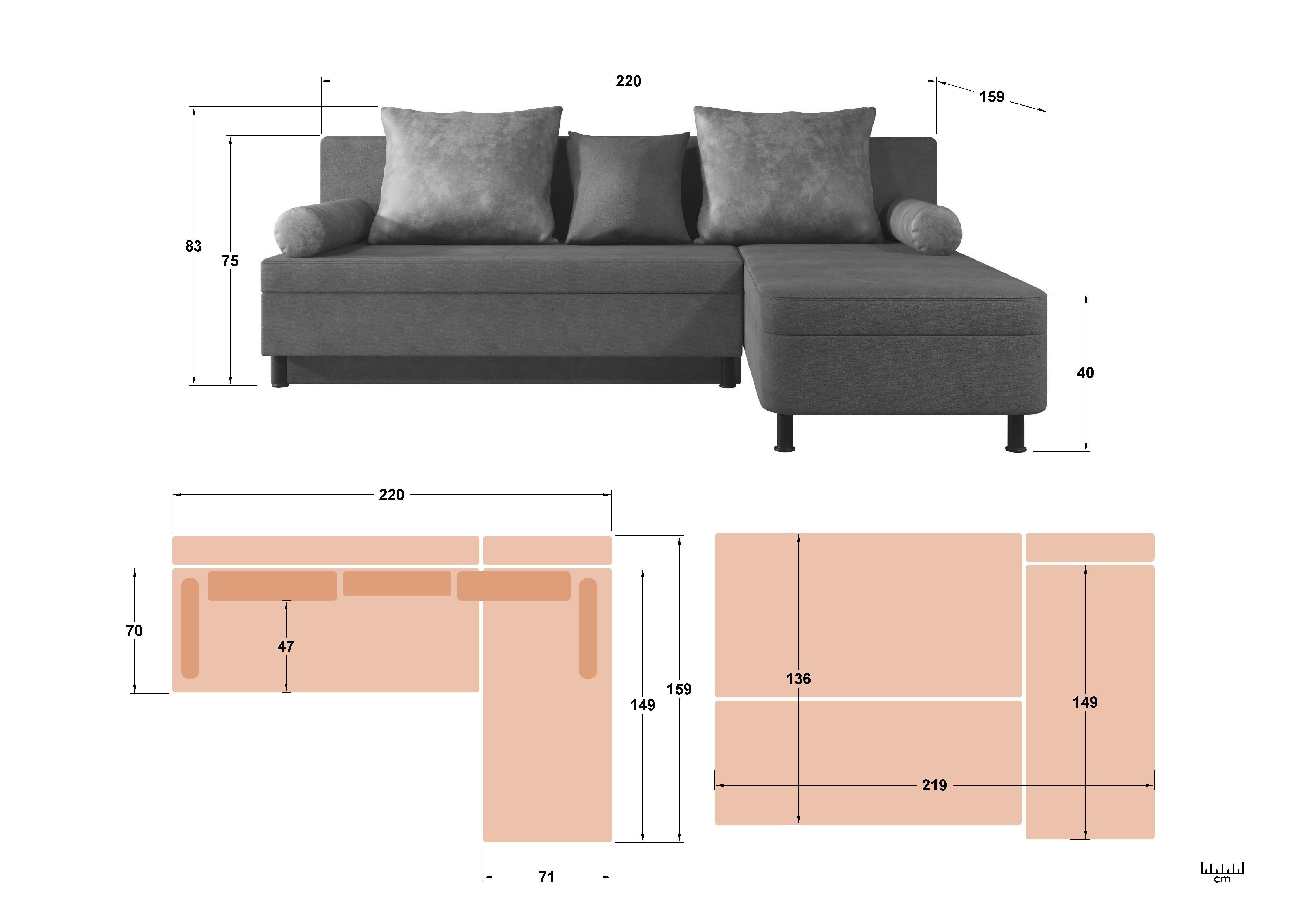 Coltar extensibil Delano Prime, bej + albastru inchis  2