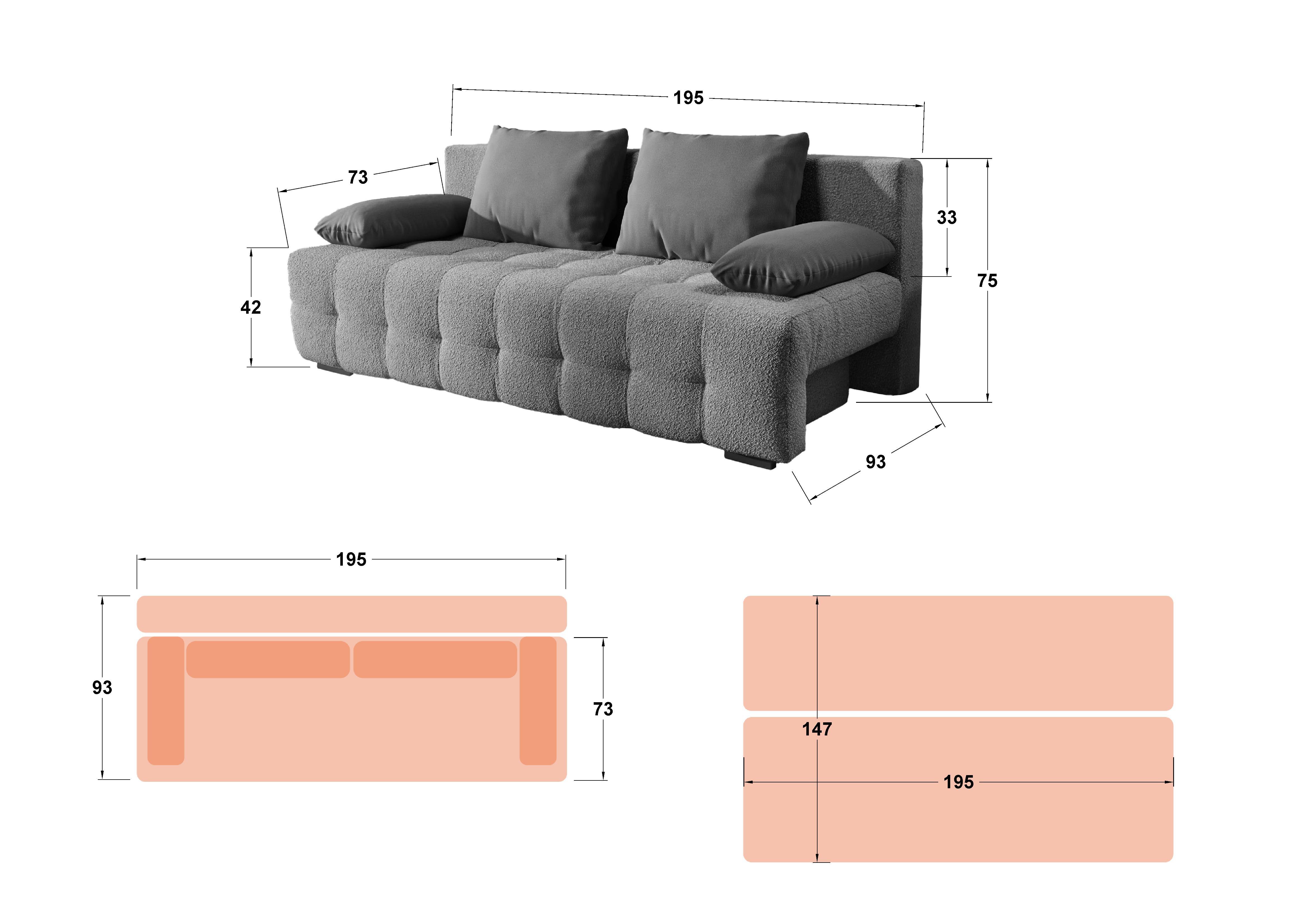 Canapea extensibila Delon, bej melange + gri-maroniu  2