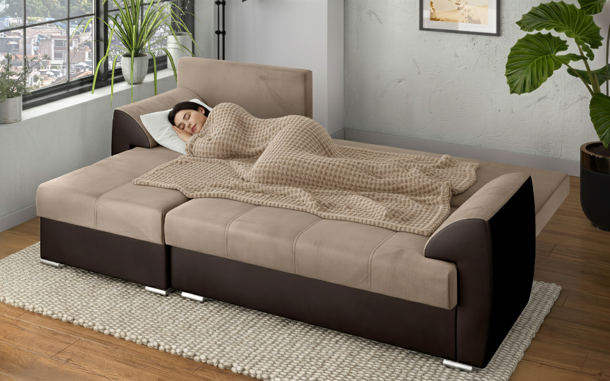 Coltar extensibil Deman, bej + piele maro  5