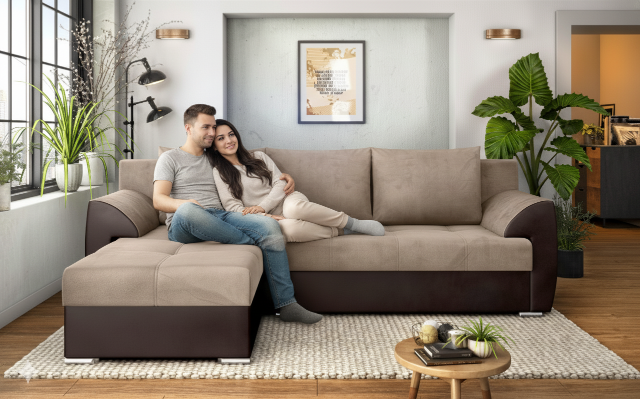 Coltar extensibil Deman, bej + piele maro  4